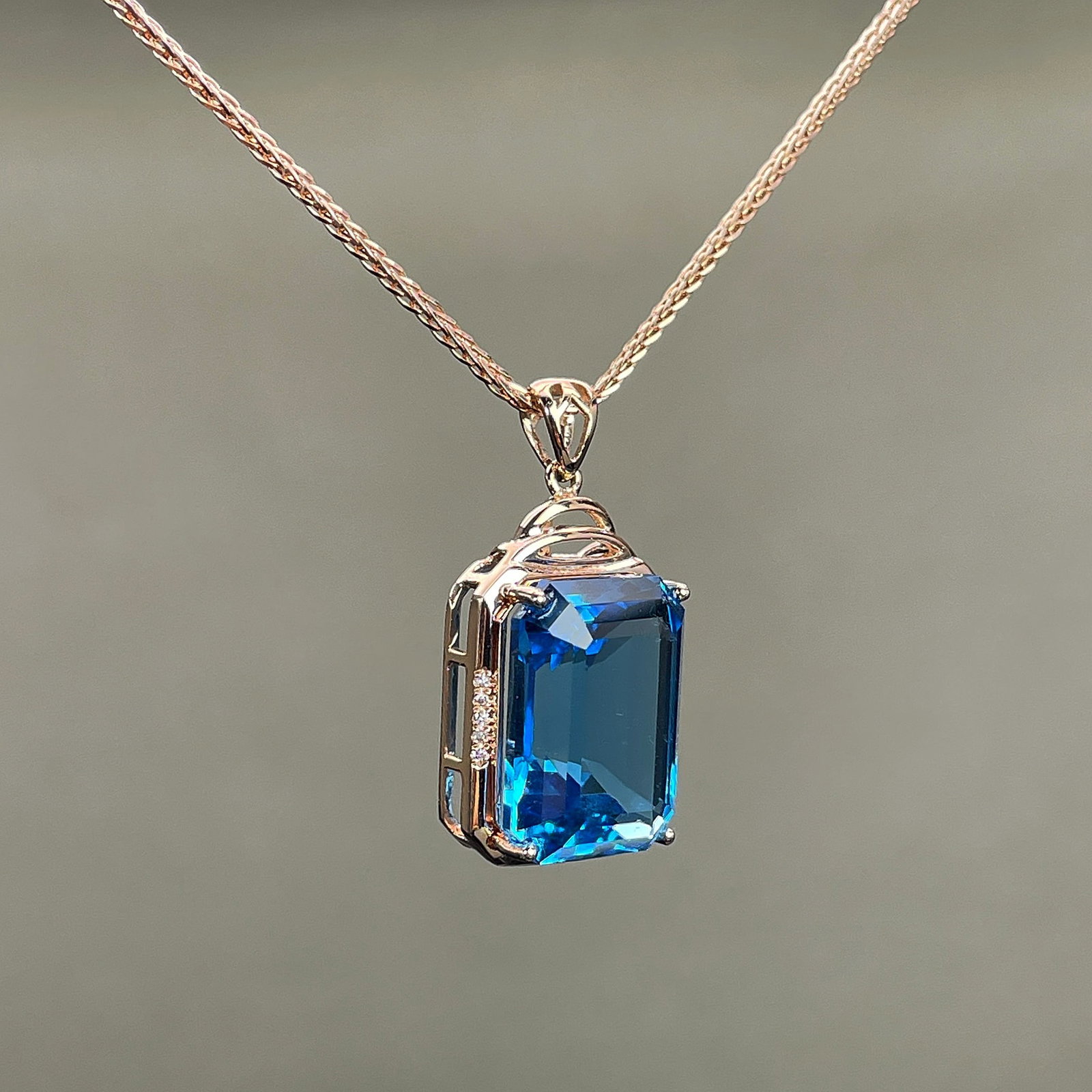 14k Gold 9.53 Ctw Natural Topaz & Diamond Pendant( Without Chain ) - 3