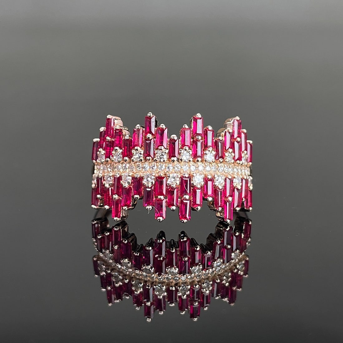 14k Gold 1.56 Ctw Natural Ruby & Diamond Ring: Ref:231168089 // gold content:14k gold // ring size:7. 25us // // main gemstone:ruby // shape:rectangle // carat weight:1. 32ct // color:red // treatment:natural // // adjacent gemstone 2 : diamond