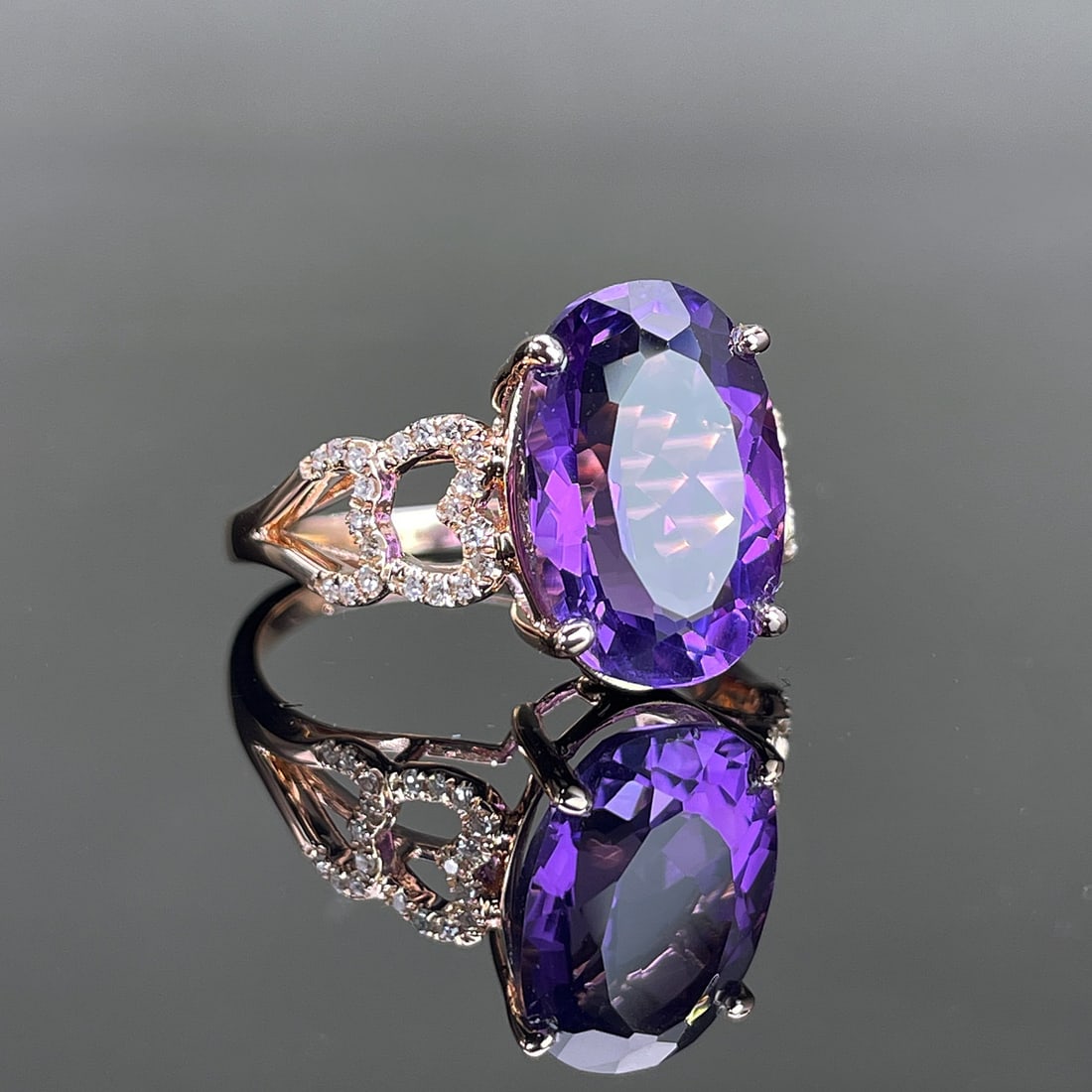 14k Gold 6.25 Ctw Natural Amethyst & Diamond Ring - 3