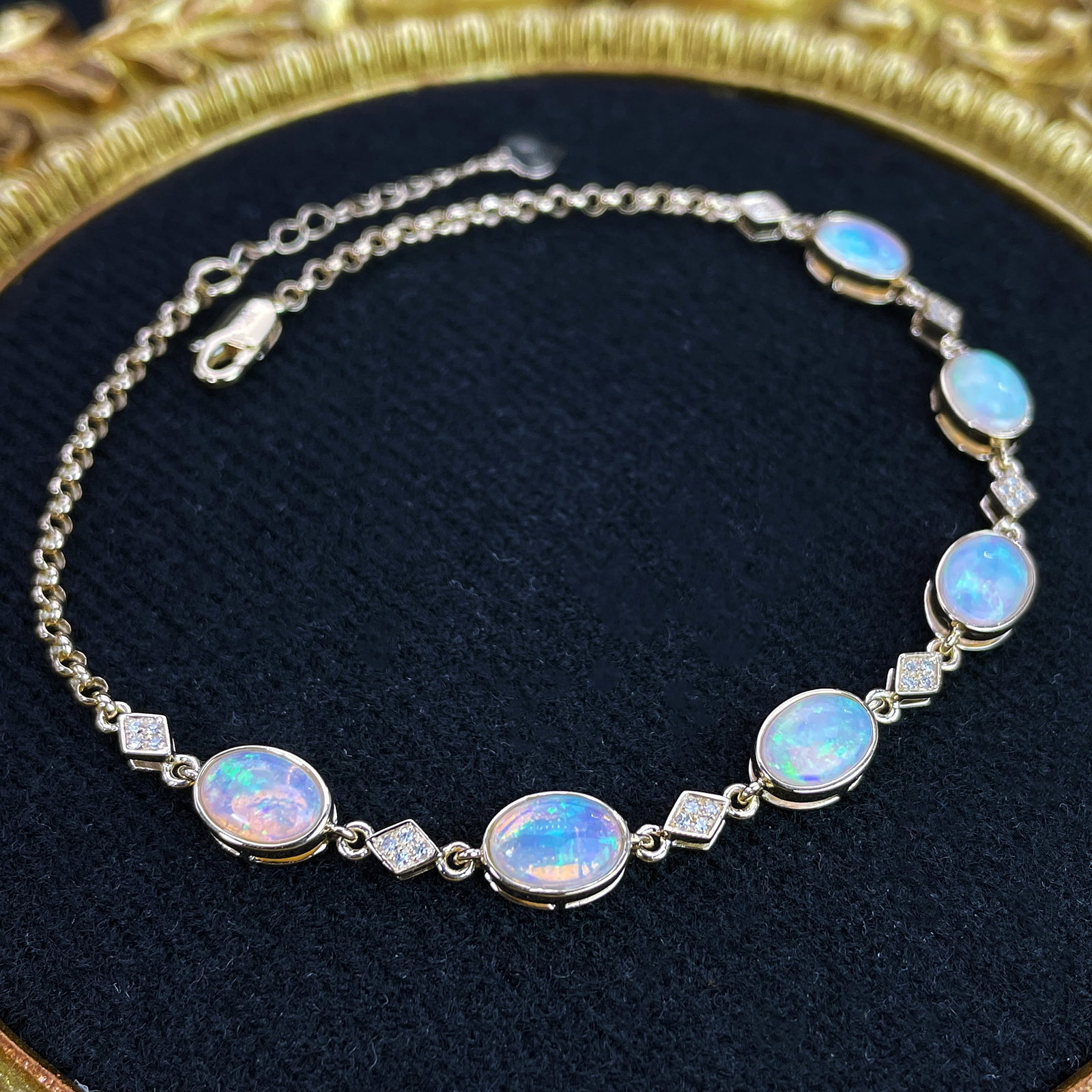14k Gold 2.75 Ctw Natural Opal & Diamond Bracelet - 2