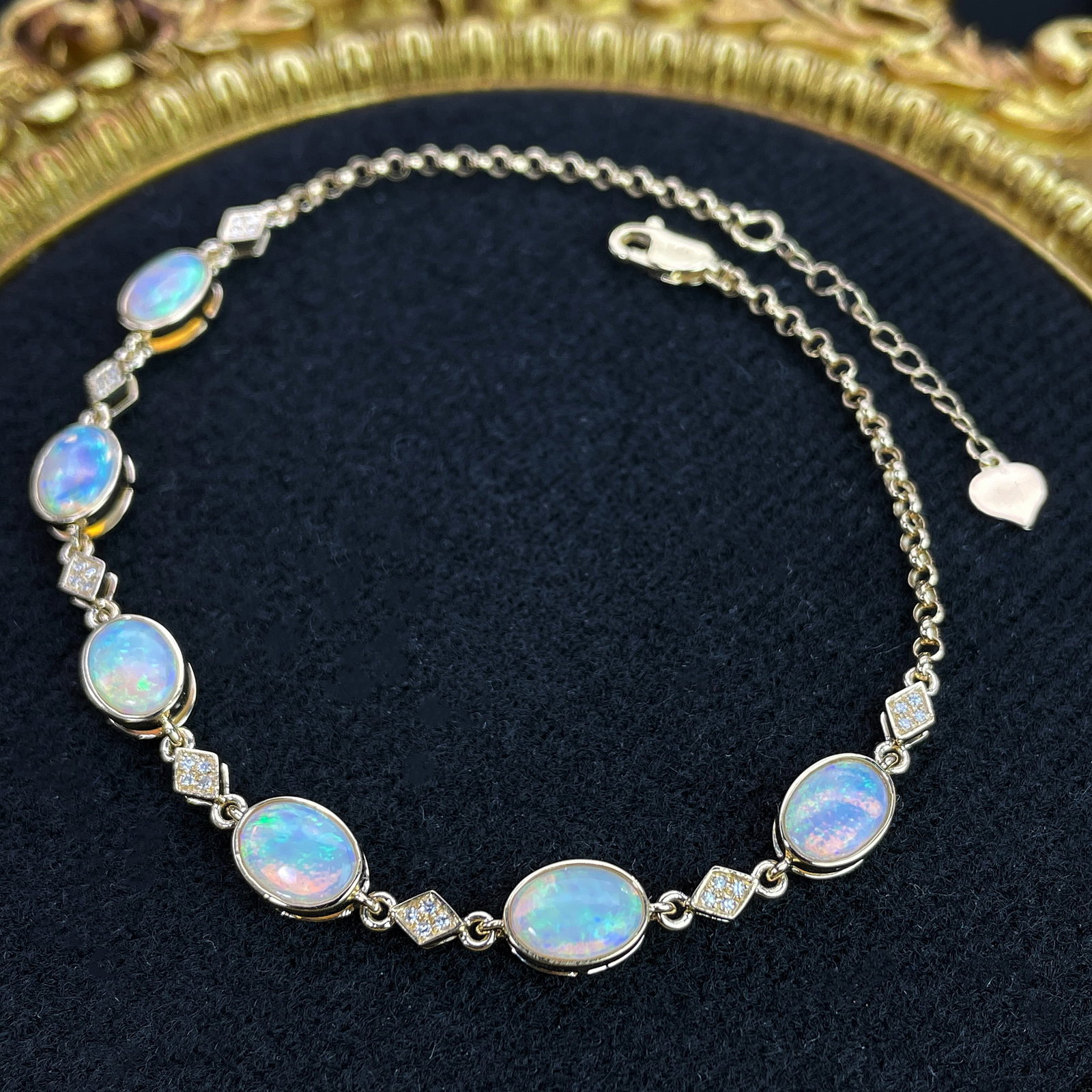 14k Gold 2.75 Ctw Natural Opal & Diamond Bracelet - 3