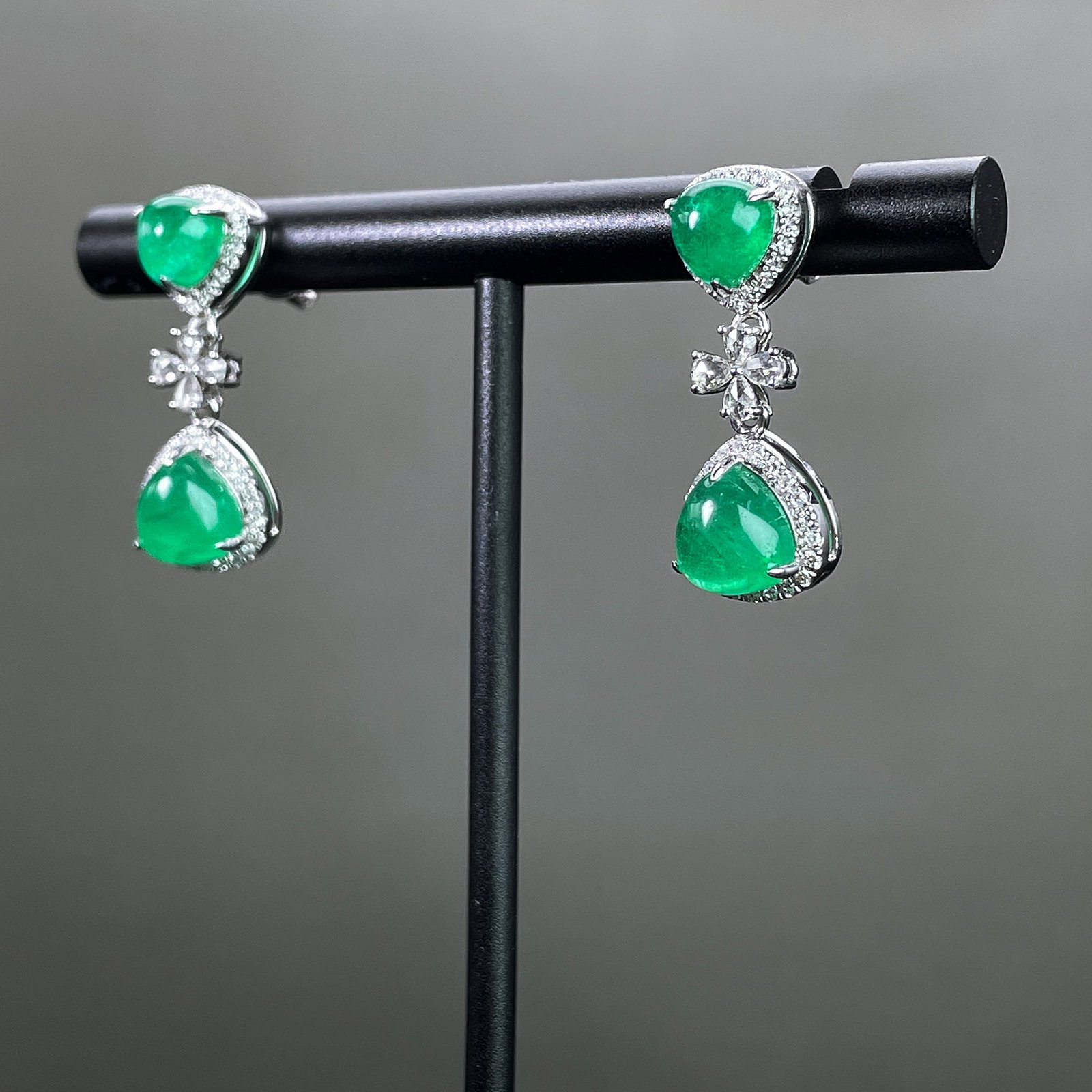 14k Gold 4.58 Ctw Natural Emerald & Diamond Earrings - 2