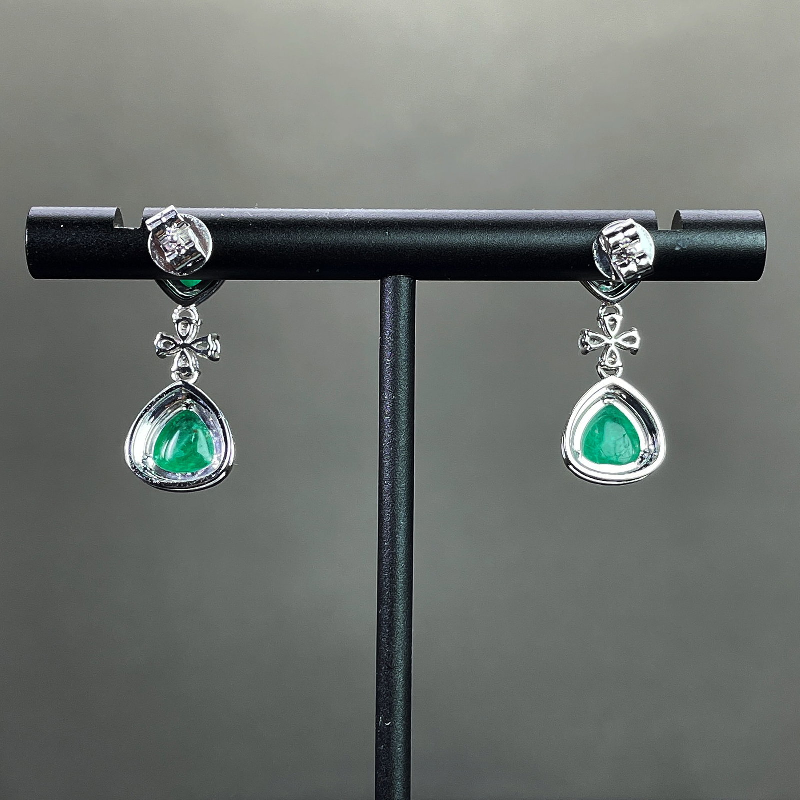 14k Gold 4.58 Ctw Natural Emerald & Diamond Earrings - 4