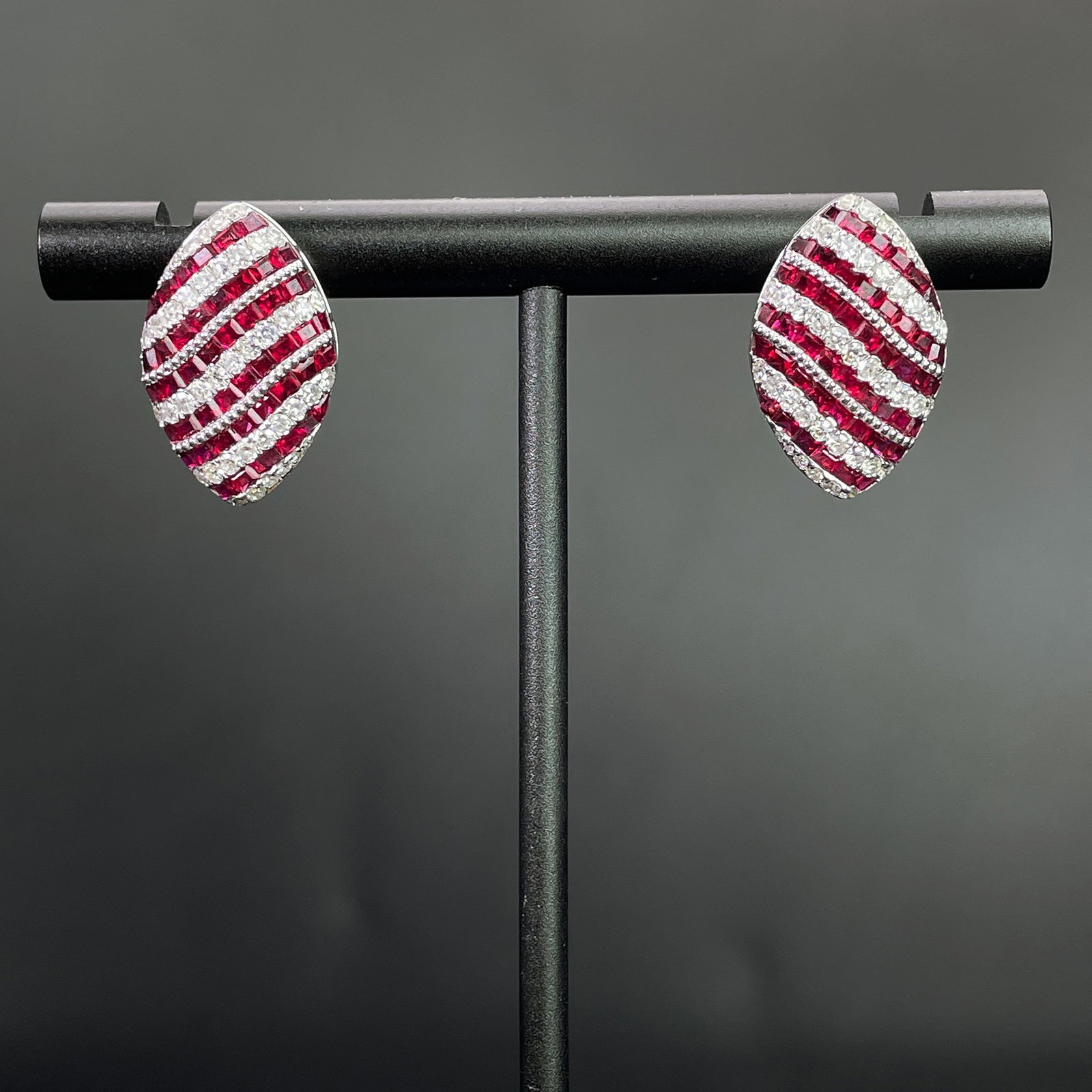 14k Gold 2.9 Ctw Natural Ruby & Diamond Earrings: Ref:231168103 // gold content:14k gold // main gemstone:ruby // shape:princess // carat weight:2. 2ct // color:red // treatment:natural // // adjacent gemstone 2 : diamond // shape:round // carat