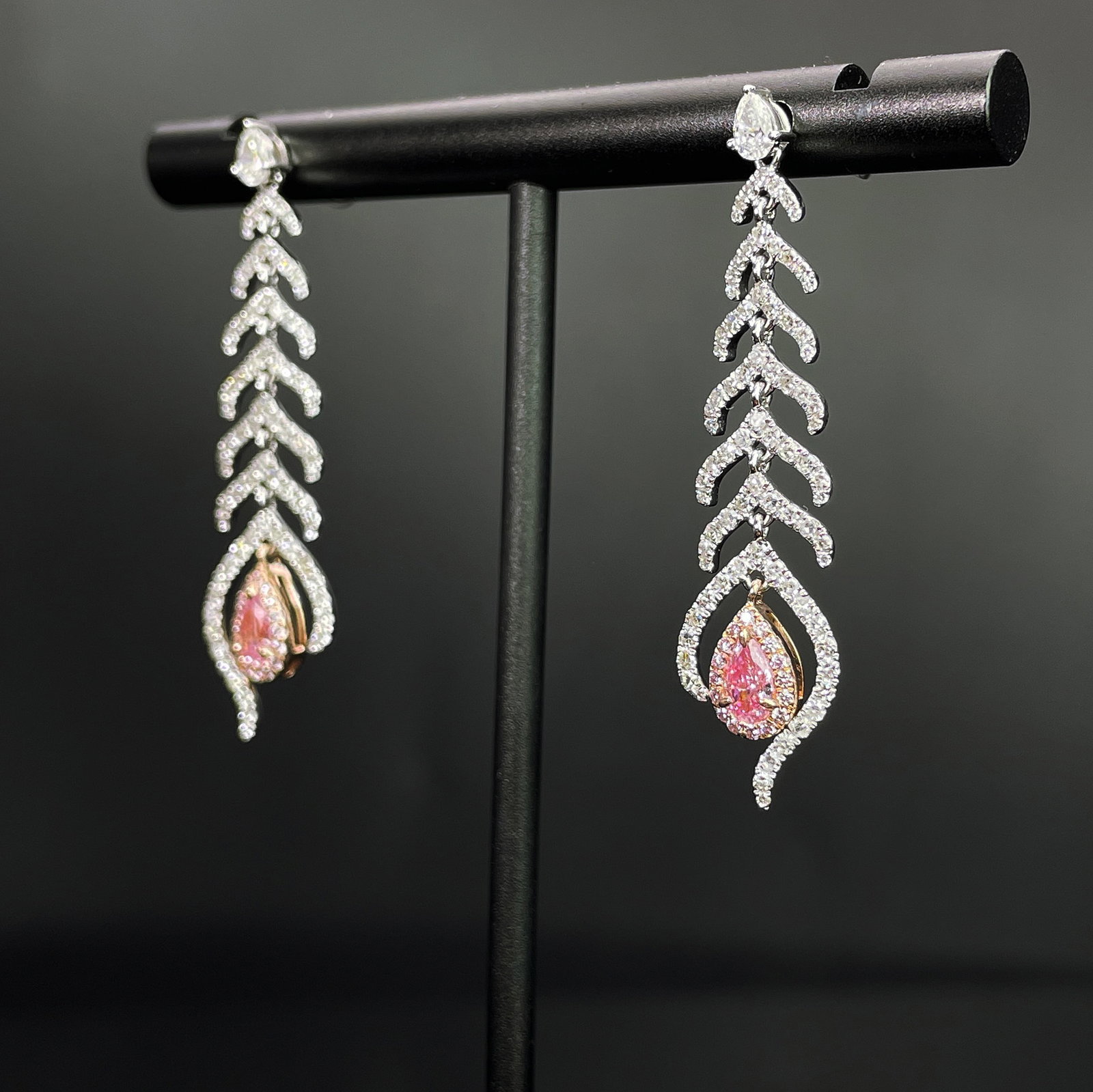 14k Gold 1.30 Ctw Natural Pink Diamond & Diamond Earrings - 2
