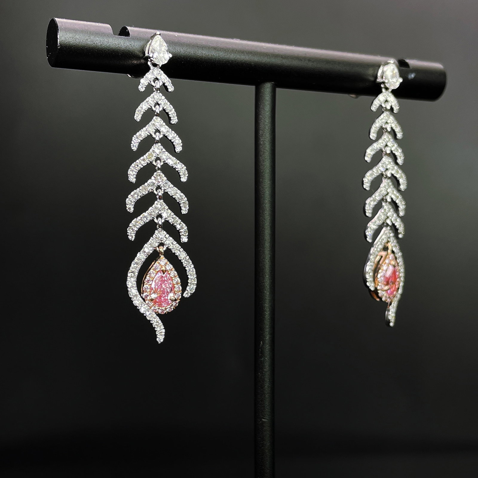 14k Gold 1.30 Ctw Natural Pink Diamond & Diamond Earrings - 3
