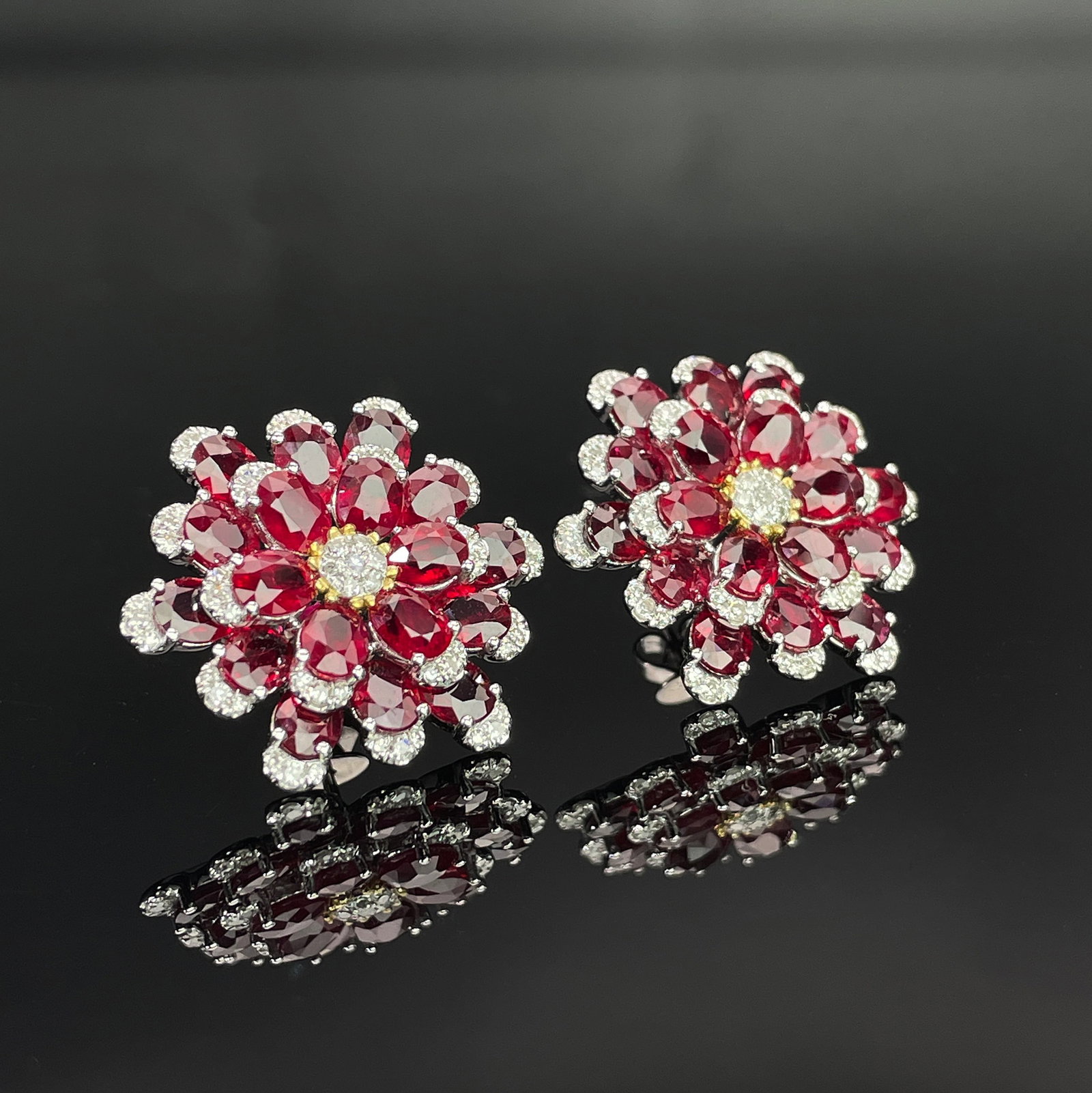 14k Gold 11.85 Ctw Natural Ruby & Diamond Earrings - 3