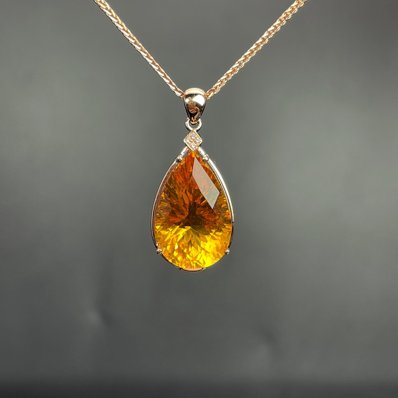 14k Gold 6.91 Ctw Natural Citrine & Diamond Pendant( Without Chain ): Ref:231168110 // gold content:14k gold // main gemstone:citrine // shape:pear // carat weight:6. 9ct // color:yellow // treatment:natural // // adjacent gemstone 2 : diamond // shape:round // carat