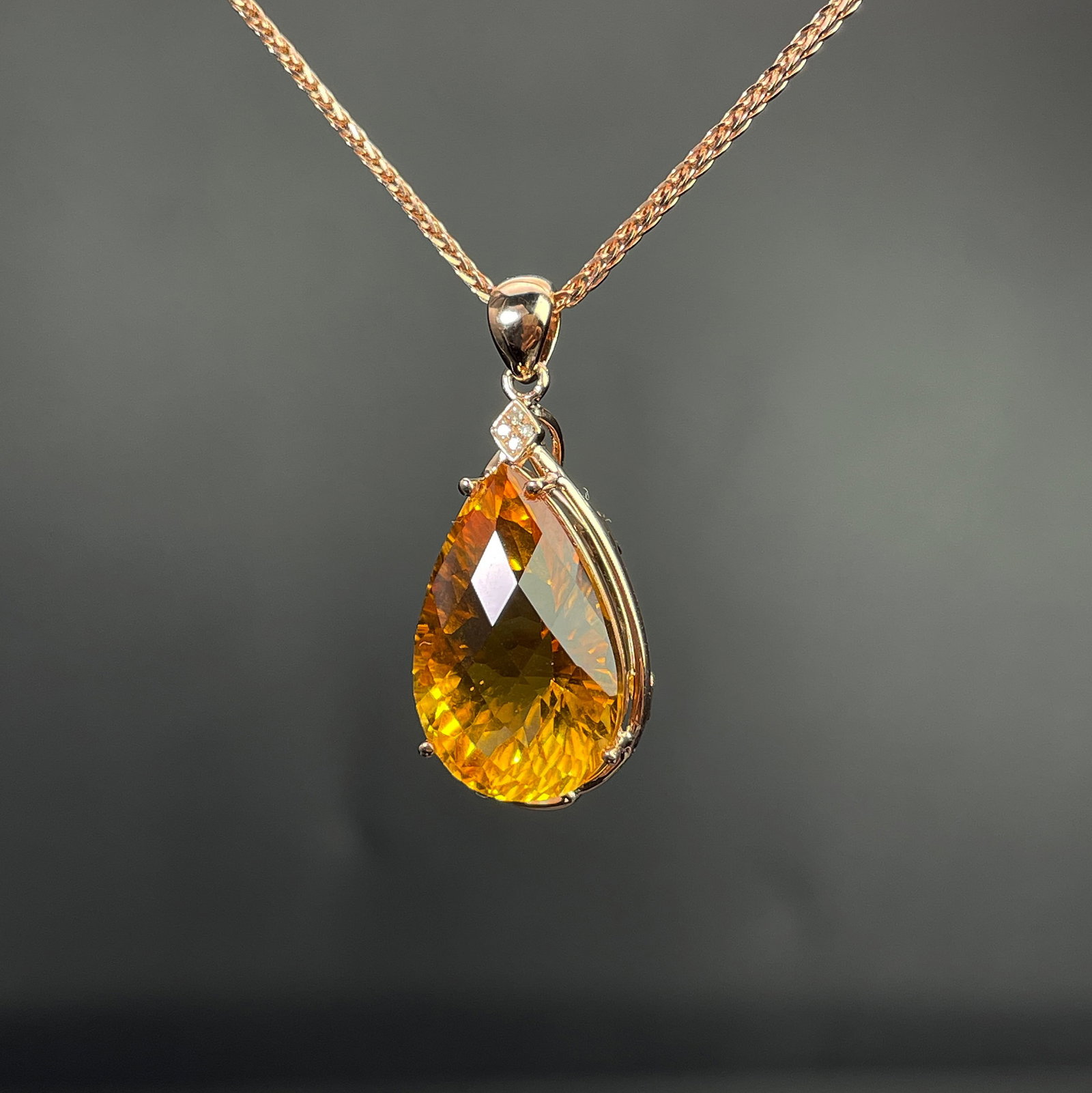 14k Gold 6.91 Ctw Natural Citrine & Diamond Pendant( Without Chain ) - 2