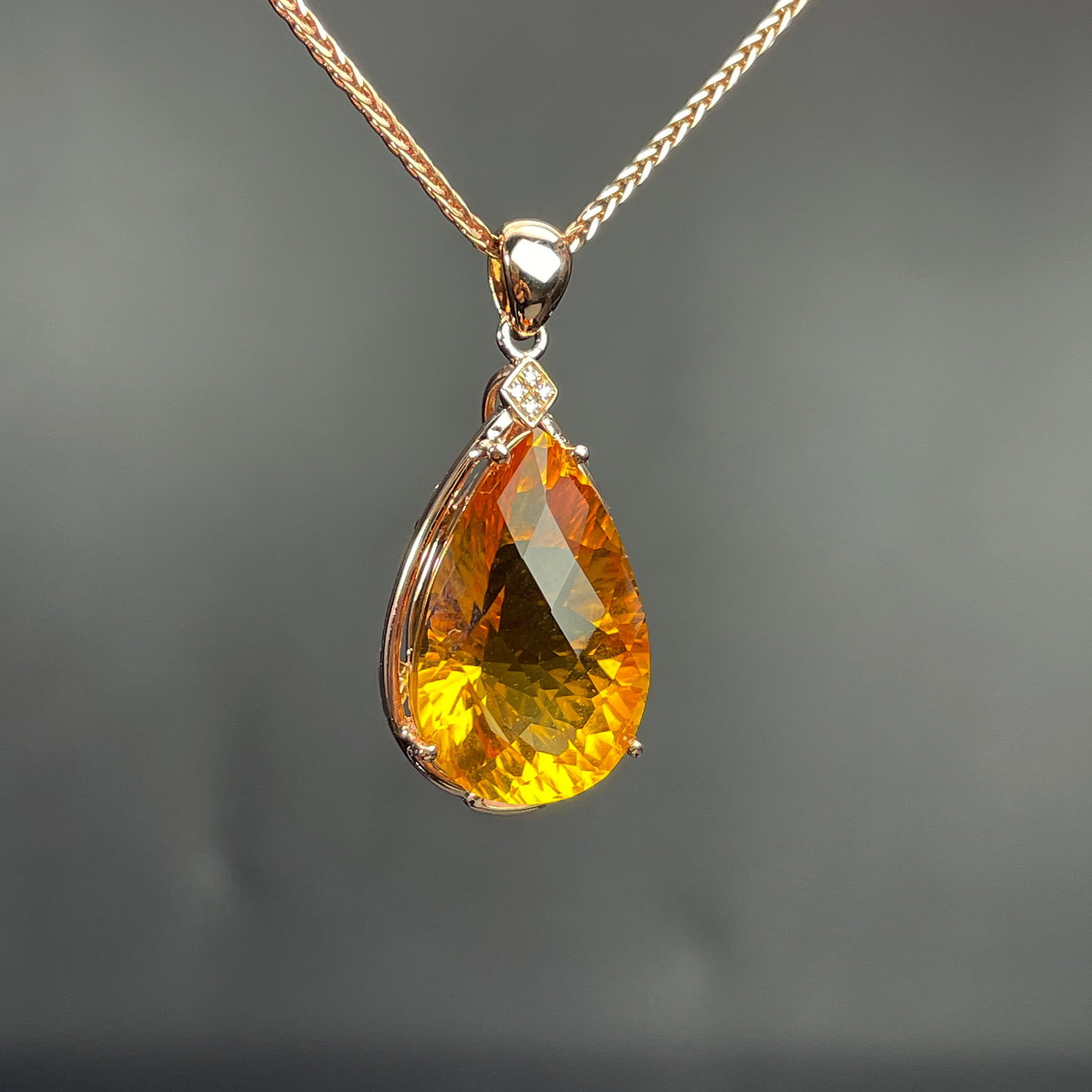 14k Gold 6.91 Ctw Natural Citrine & Diamond Pendant( Without Chain ) - 3
