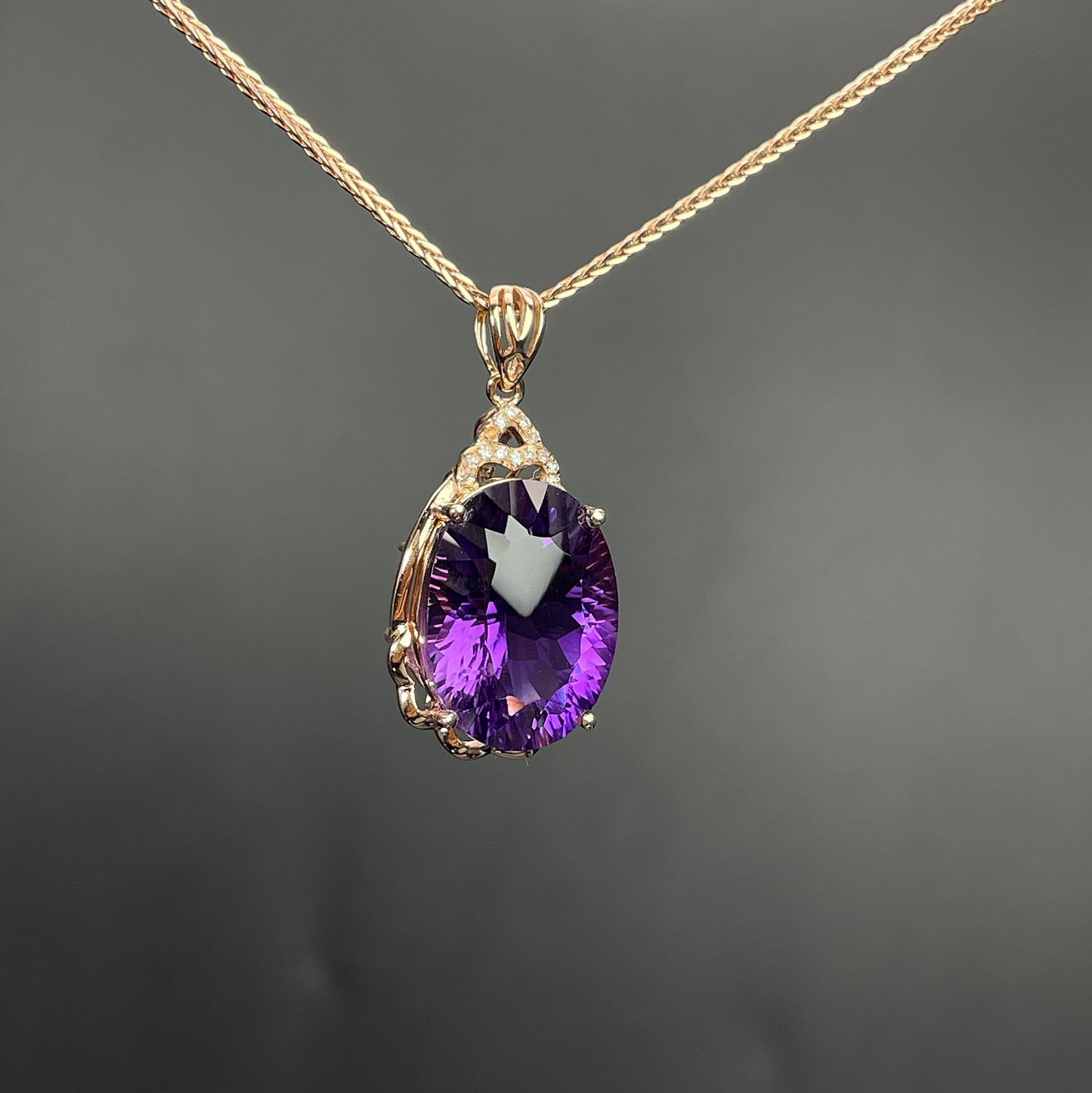 14k Gold 9.29 Ctw Natural Amethyst & Diamond Pendant( Without Chain ) - 3