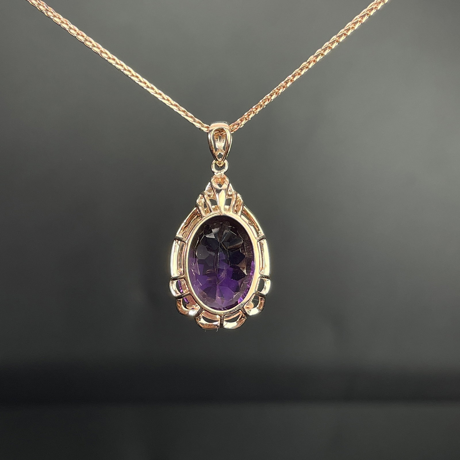 14k Gold 9.29 Ctw Natural Amethyst & Diamond Pendant( Without Chain ) - 4