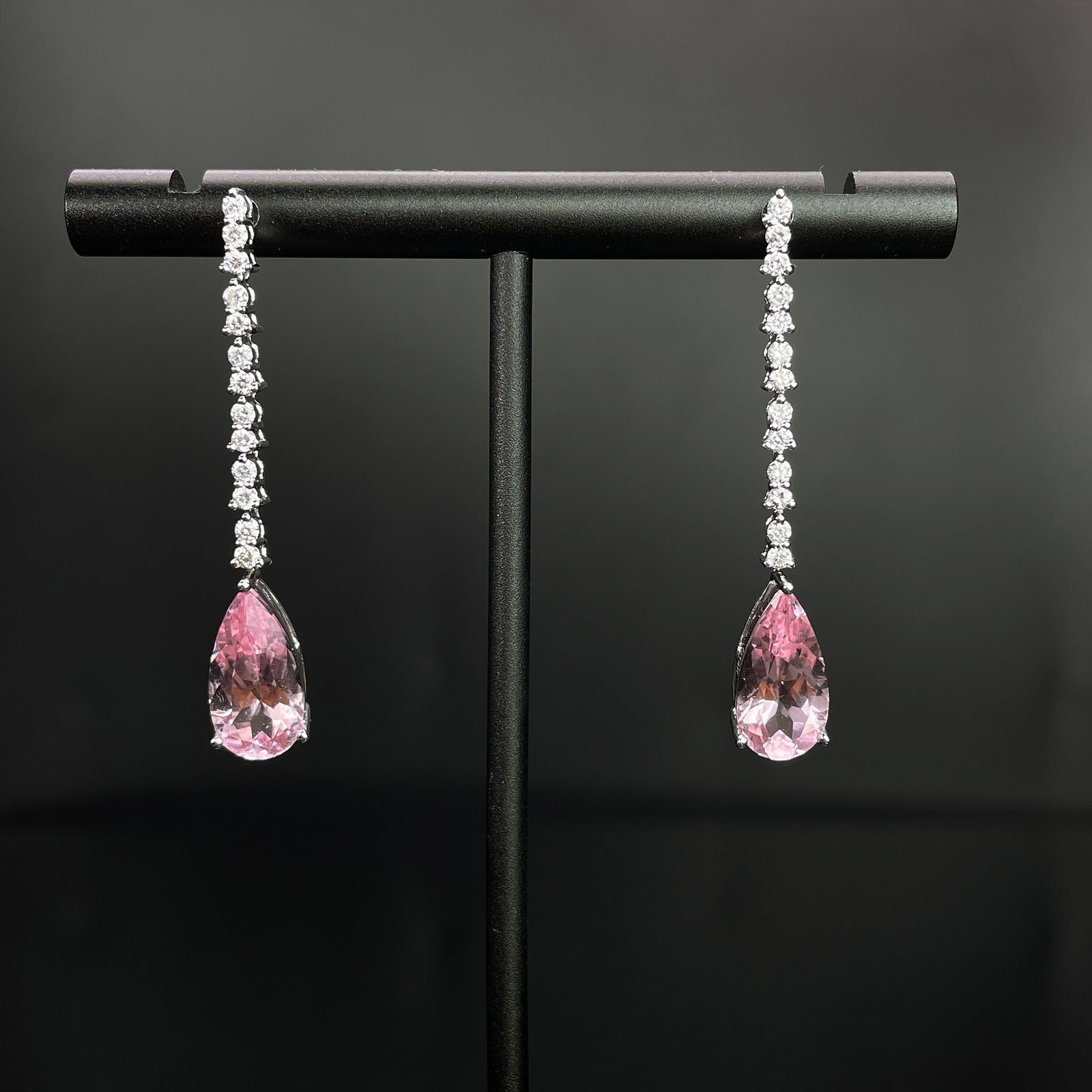 14k Gold 3.73 Ctw Natural Morganite & Diamond Earrings: Ref:231168112 // gold content:14k gold // main gemstone:morganite // shape:pear // carat weight:3. 3ct // color:pink // treatment:natural // // adjacent gemstone 2 : diamond // shape:round // carat