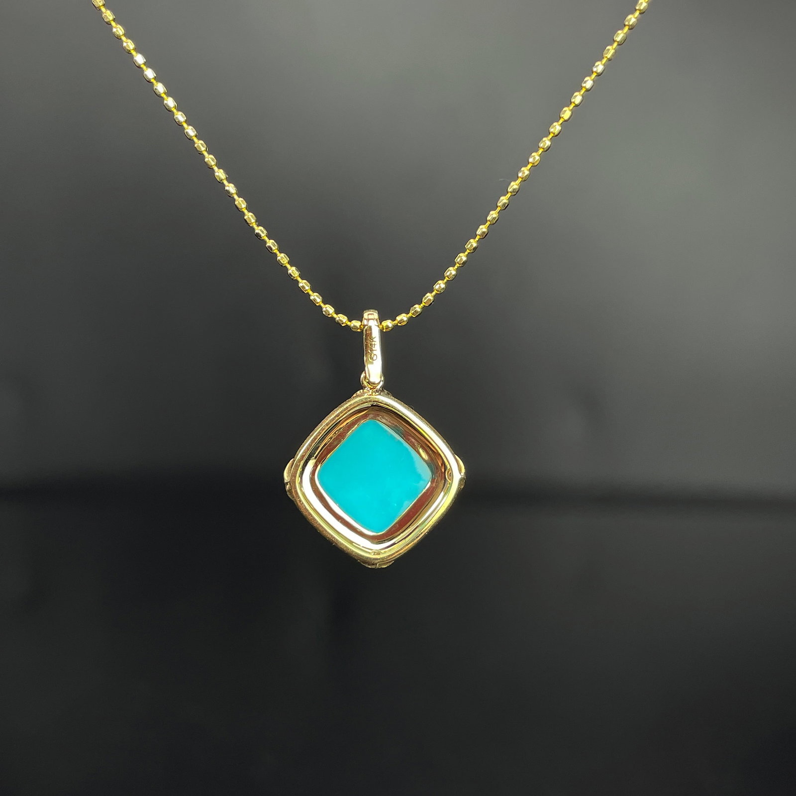 14k Gold 1.7 Ct Natural Blue Turquoise & Diamond Pendant( Without Chain ) - 4