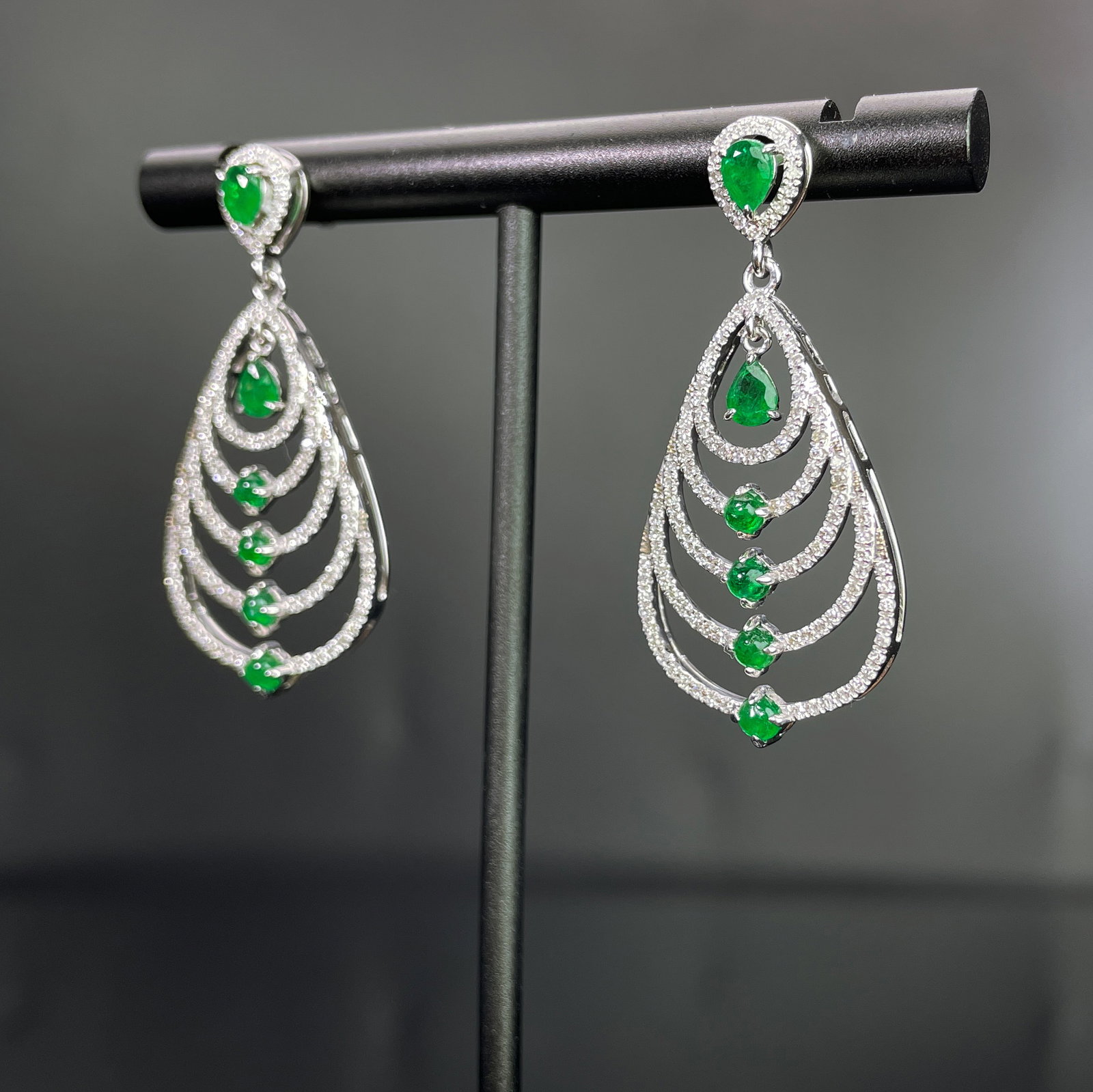 14k Gold 1.6 Ctw Natural Emerald & Diamond Earrings - 2