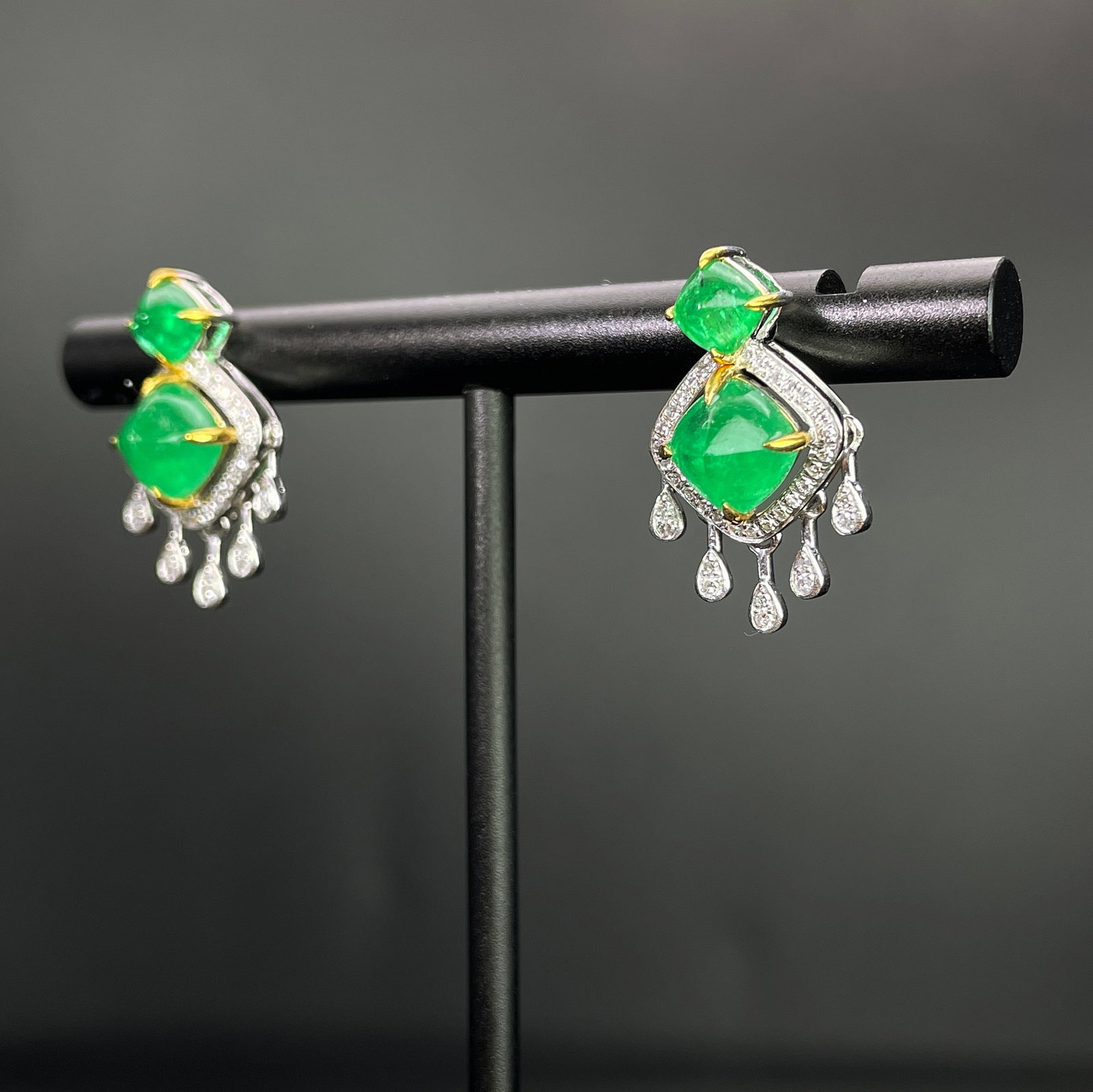 14k Gold 3.03 Ctw Natural Emerald & Diamond Earrings - 2