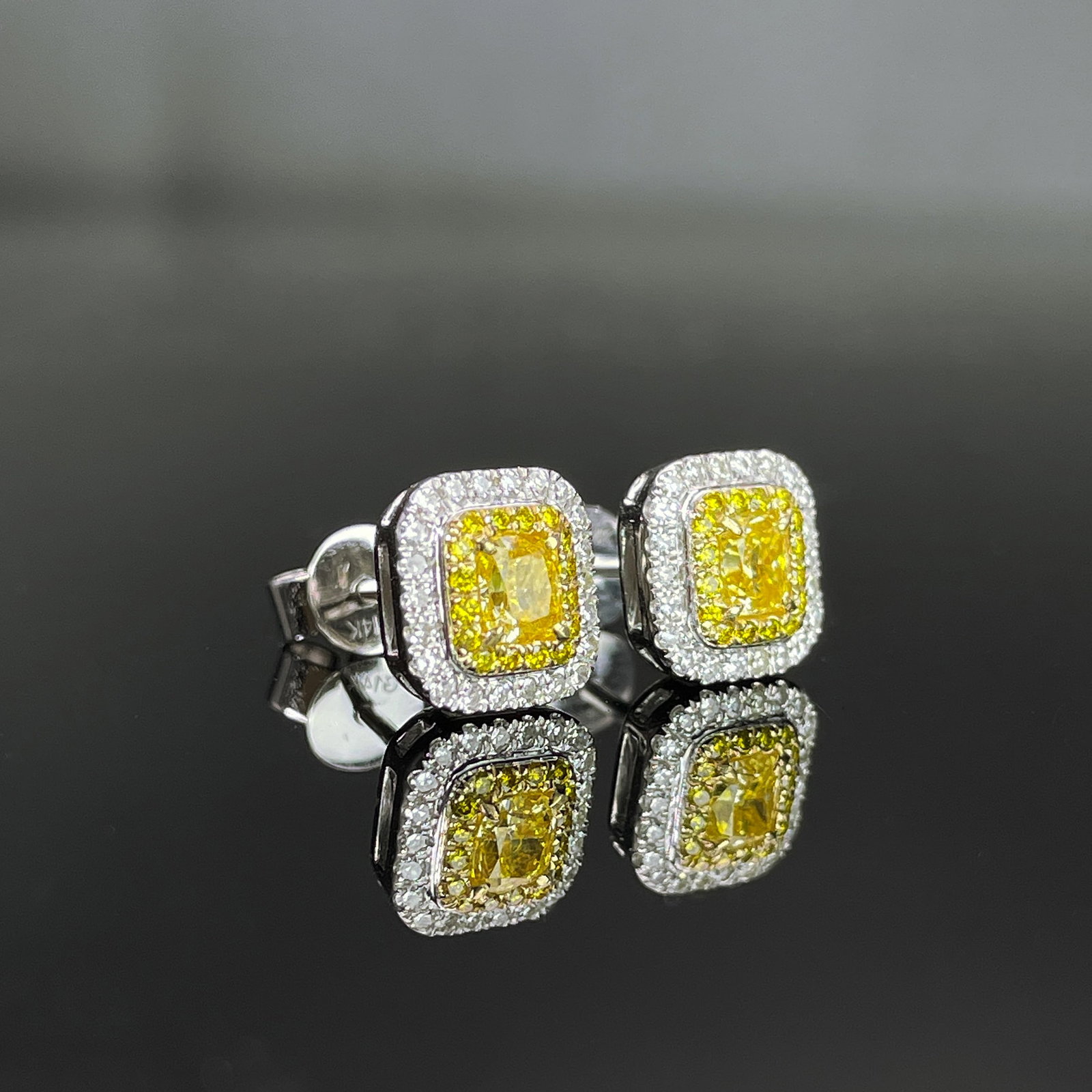 14k Gold 0.68 Ctw Natural Yellow Diamond & Diamond Earrings - 3