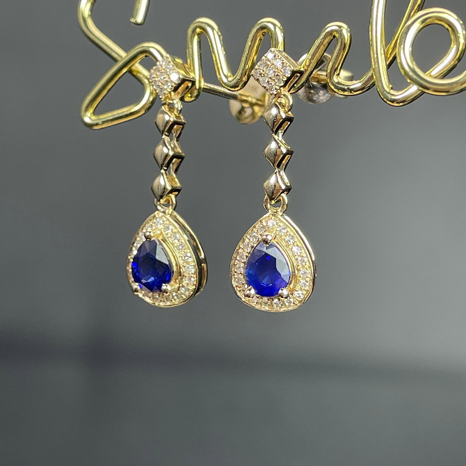 14k Gold 0.81 Ctw Natural Sapphire & Diamond Earrings - 2