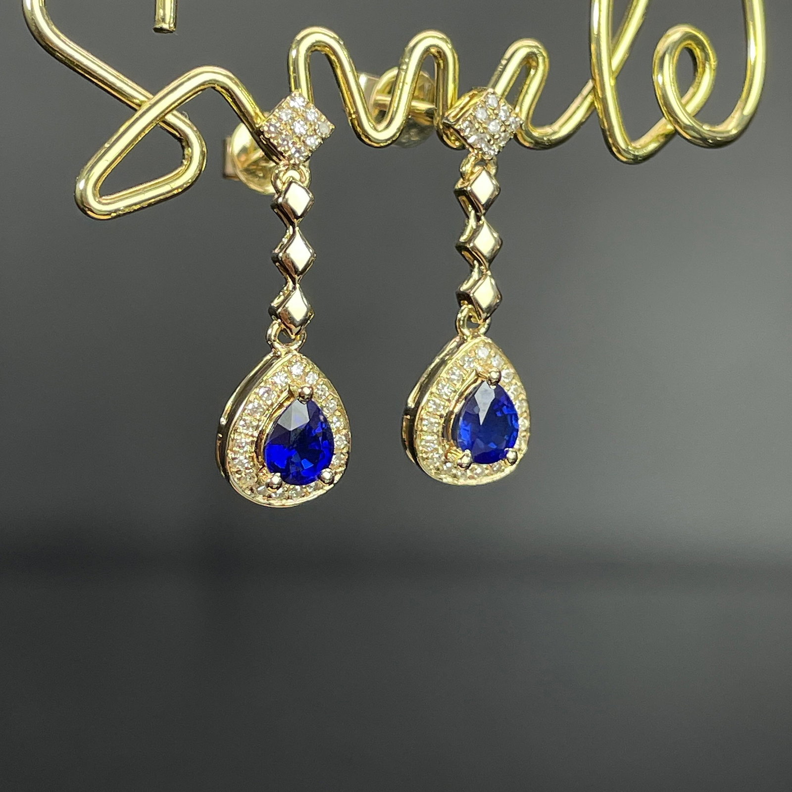 14k Gold 0.81 Ctw Natural Sapphire & Diamond Earrings - 3