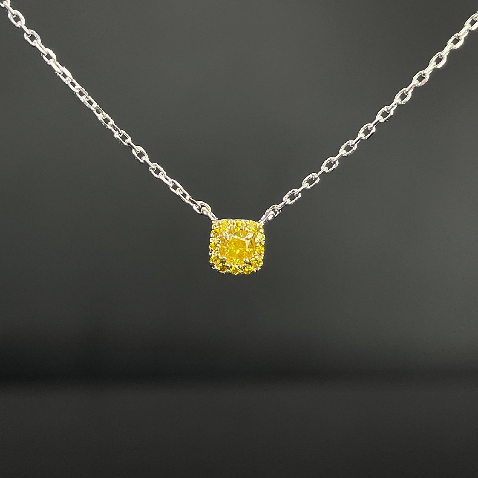 14k Gold 0.18 Ctw Natural Yellow Diamond & Diamond Necklace: Ref:231168121 // gold content:14k gold // main gemstone:yellow diamond // shape:cushion // carat weight:0. 14ct // color:yellow // treatment:natural // // adjacent gemstone 2 : diamond // shape:round