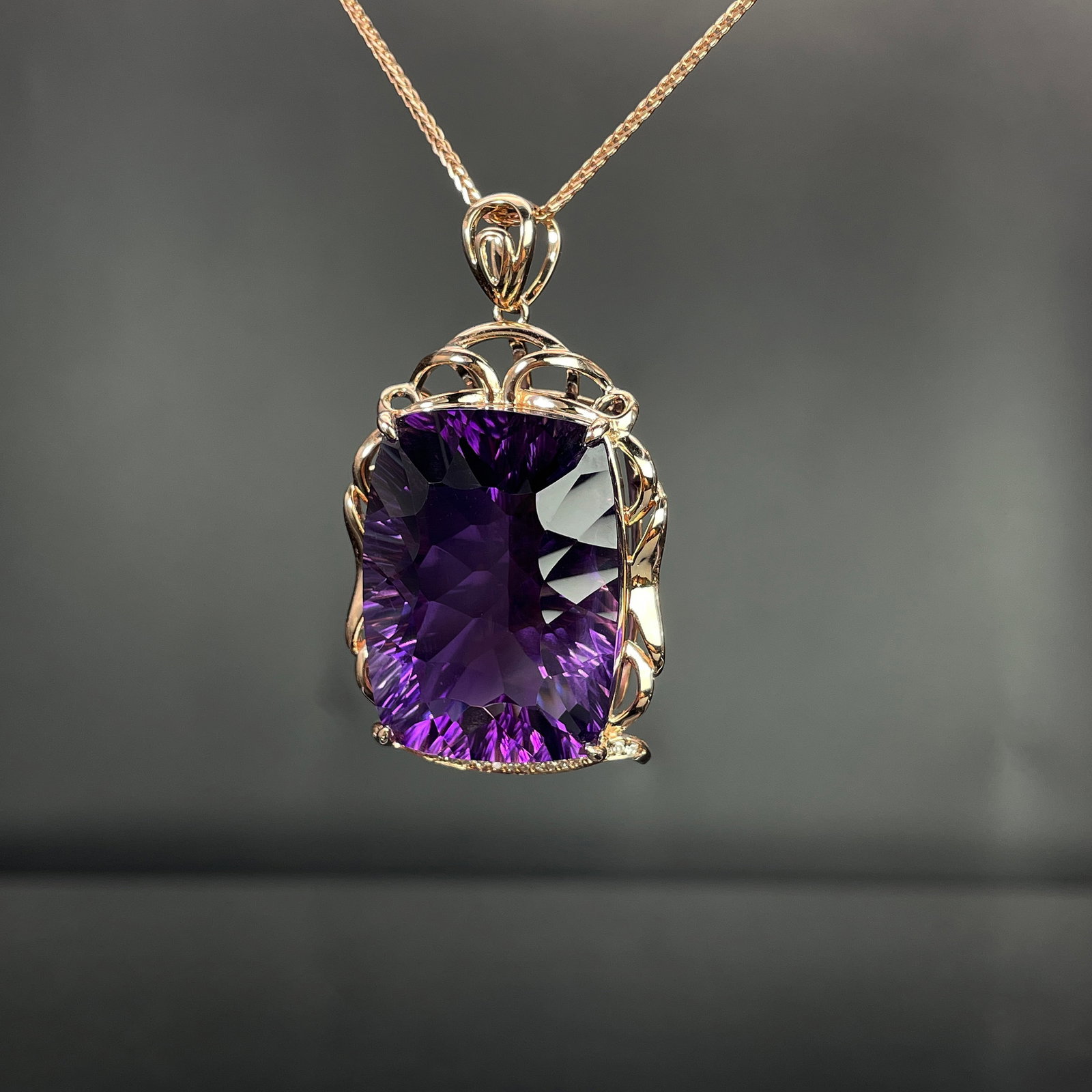 14k Gold 45.47 Ctw Natural Amethyst & Diamond Pendant( Without Chain ) - 2