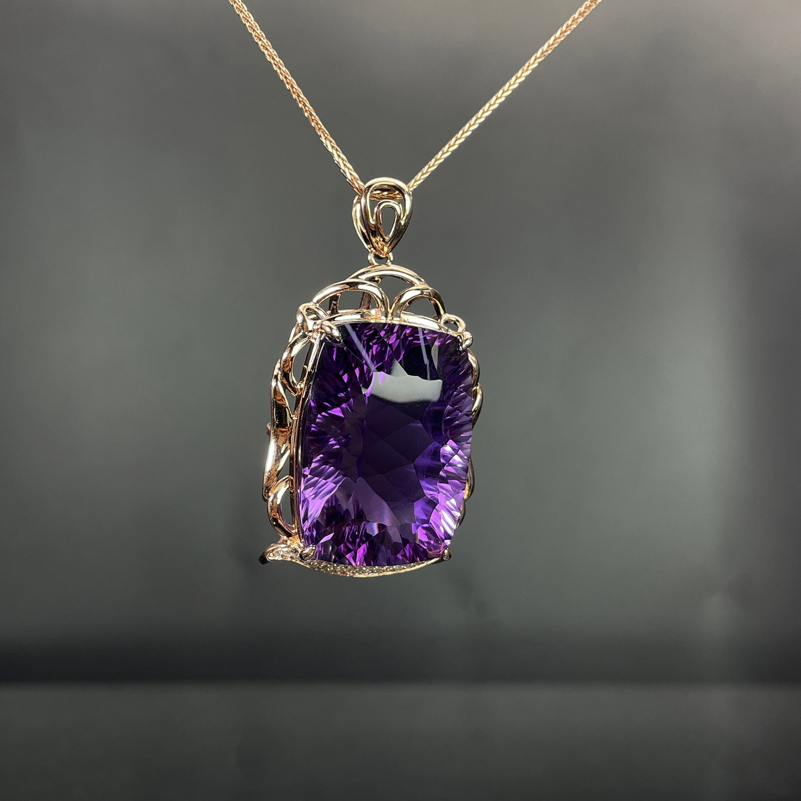 14k Gold 45.47 Ctw Natural Amethyst & Diamond Pendant( Without Chain ) - 3