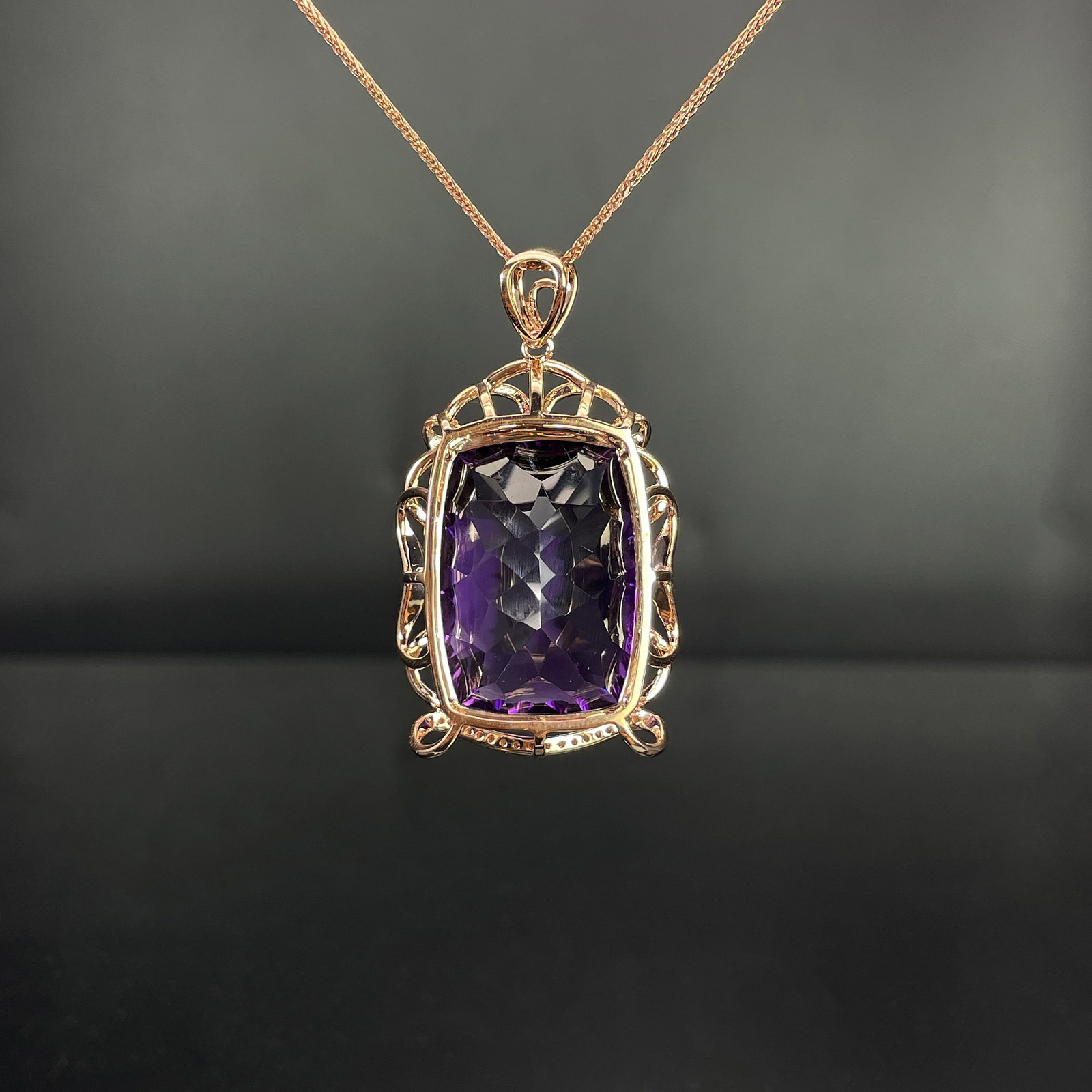 14k Gold 45.47 Ctw Natural Amethyst & Diamond Pendant( Without Chain ) - 4