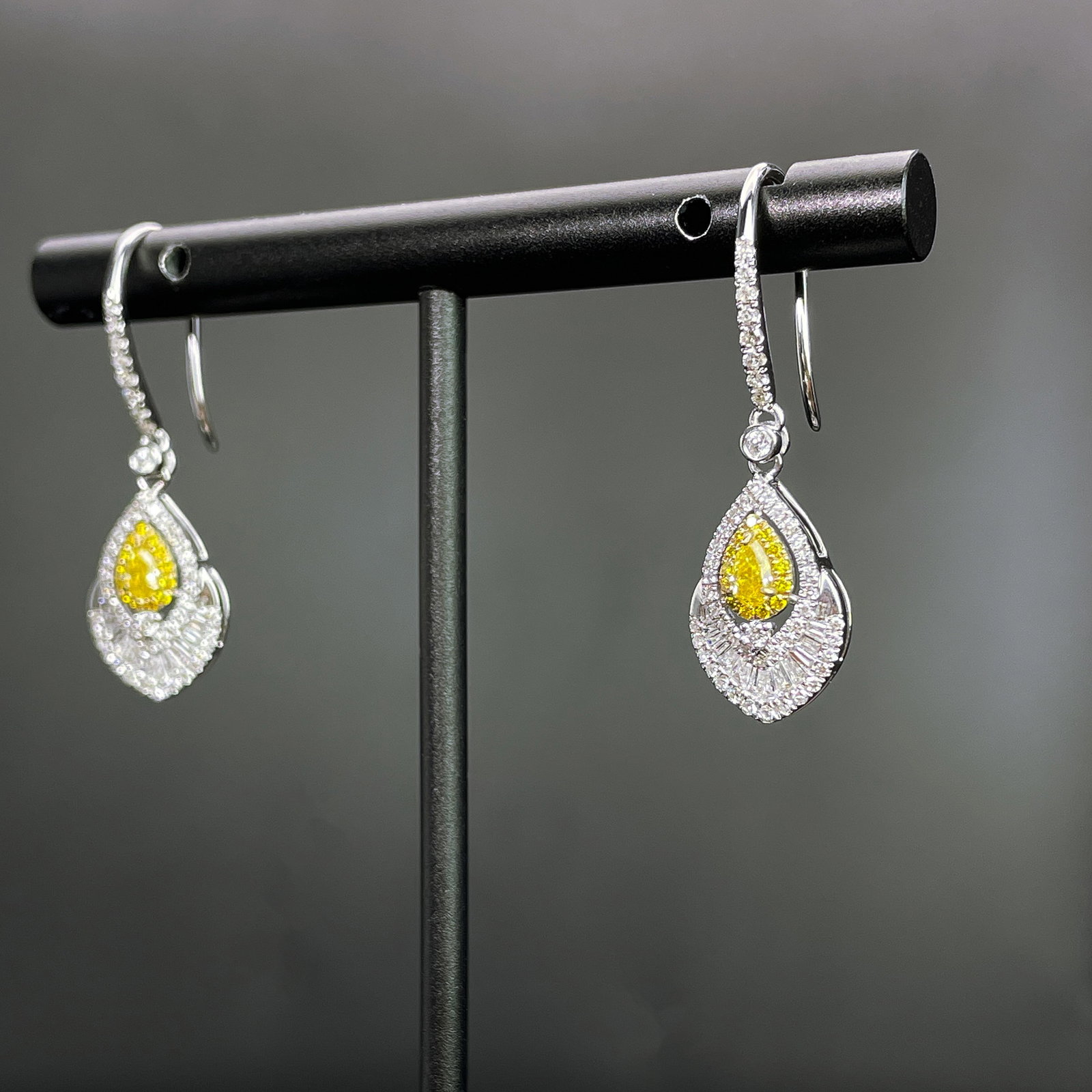 14k Gold 0.90 Ctw Natural Yellow Diamond & Diamond Earrings - 2