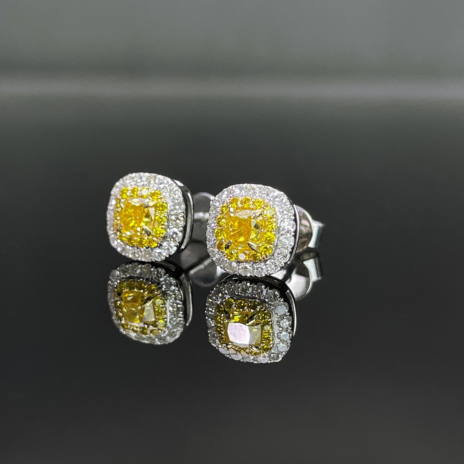 14k Gold 0.82 Ctw Natural Yellow Diamond & Diamond Earrings - 2