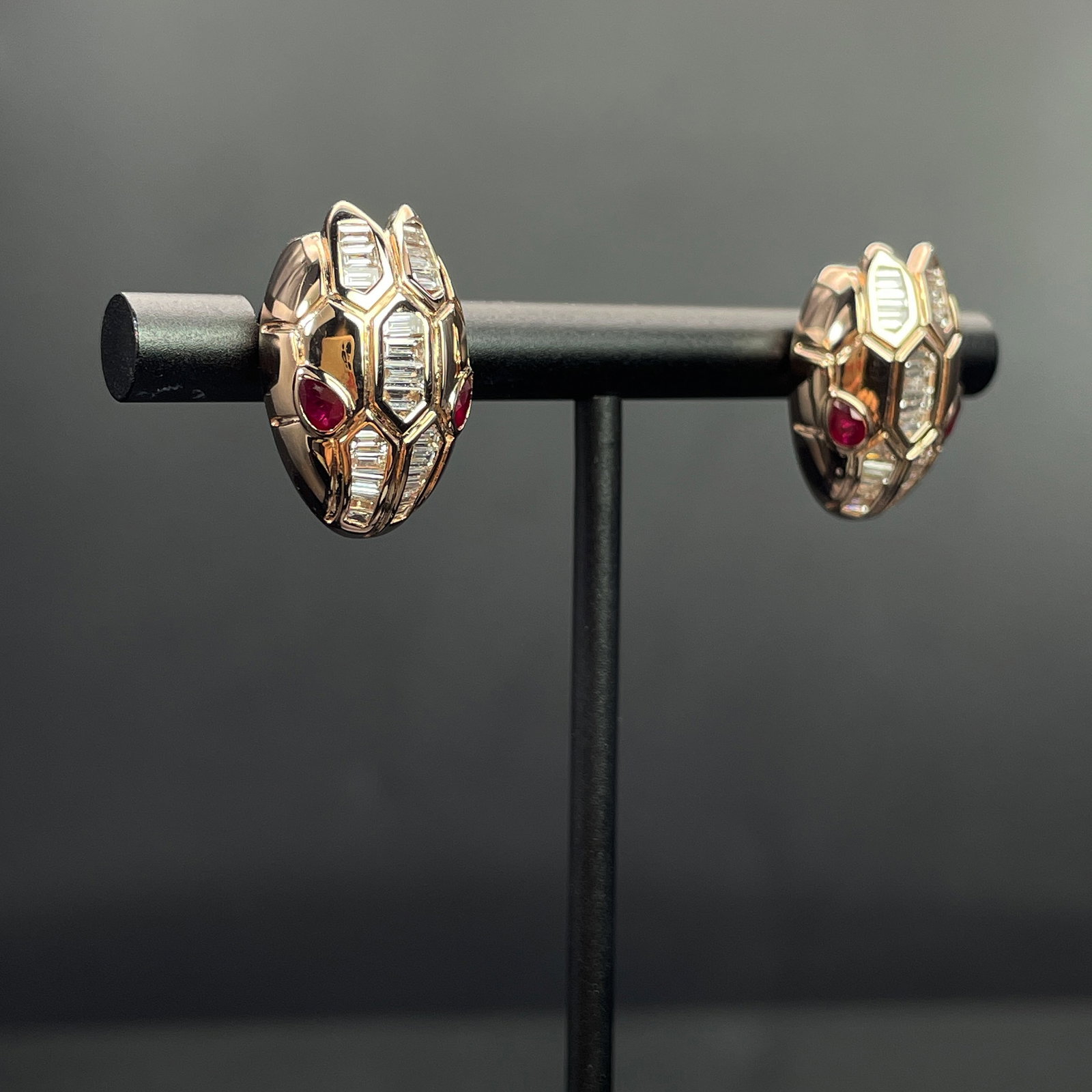 14k Gold 0.7 Ctw Natural Ruby & Diamond & Snake Earrings - 2