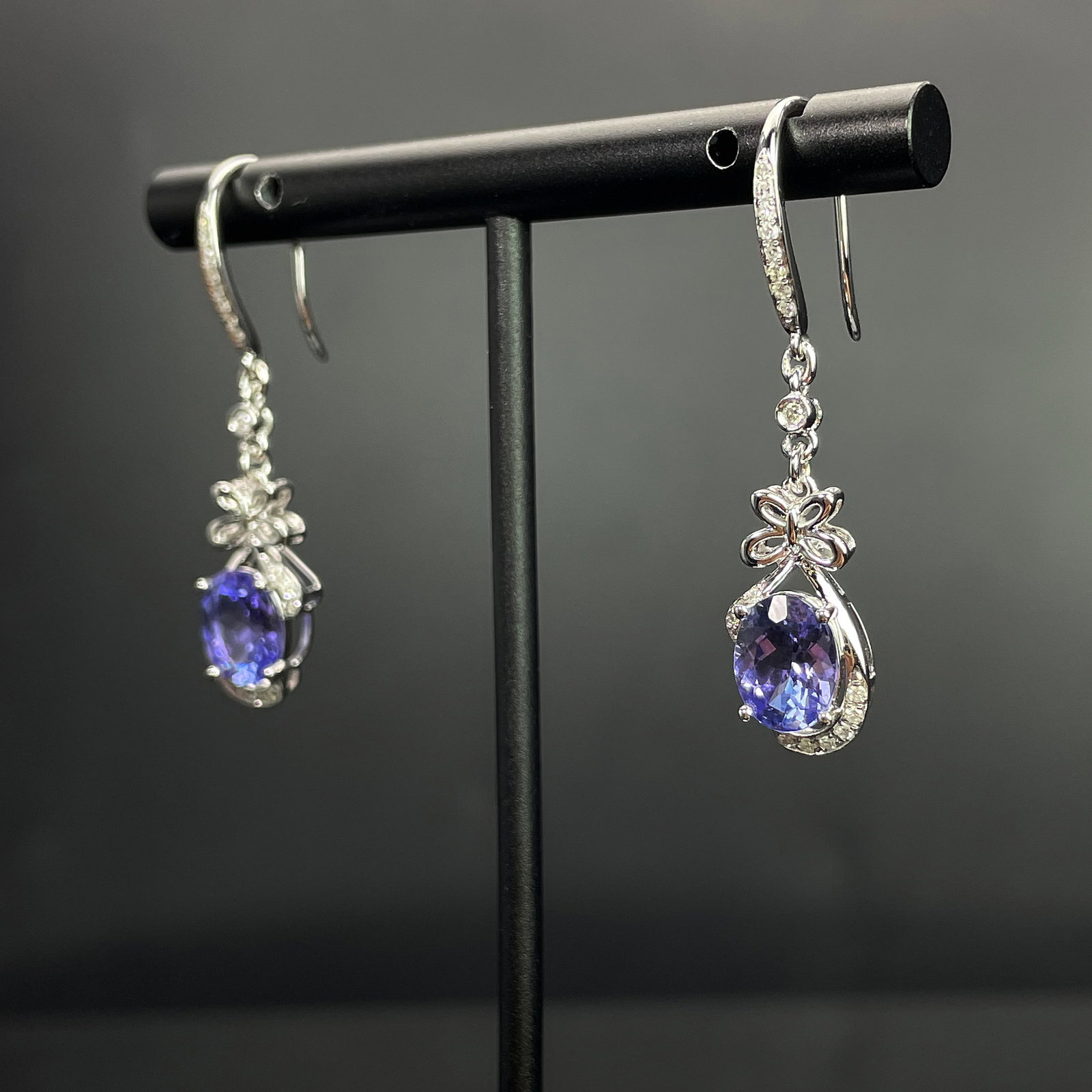 14k Gold 2.85 Ctw Natural Tanzanite & Diamond Earrings - 2
