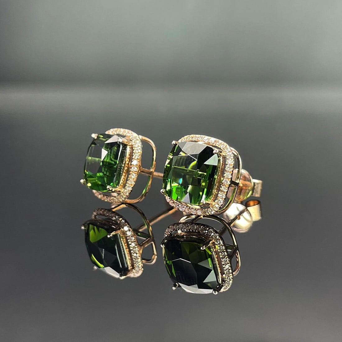 14k Gold 5 Ct Natural Tourmaline & Diamond Earrings - 2