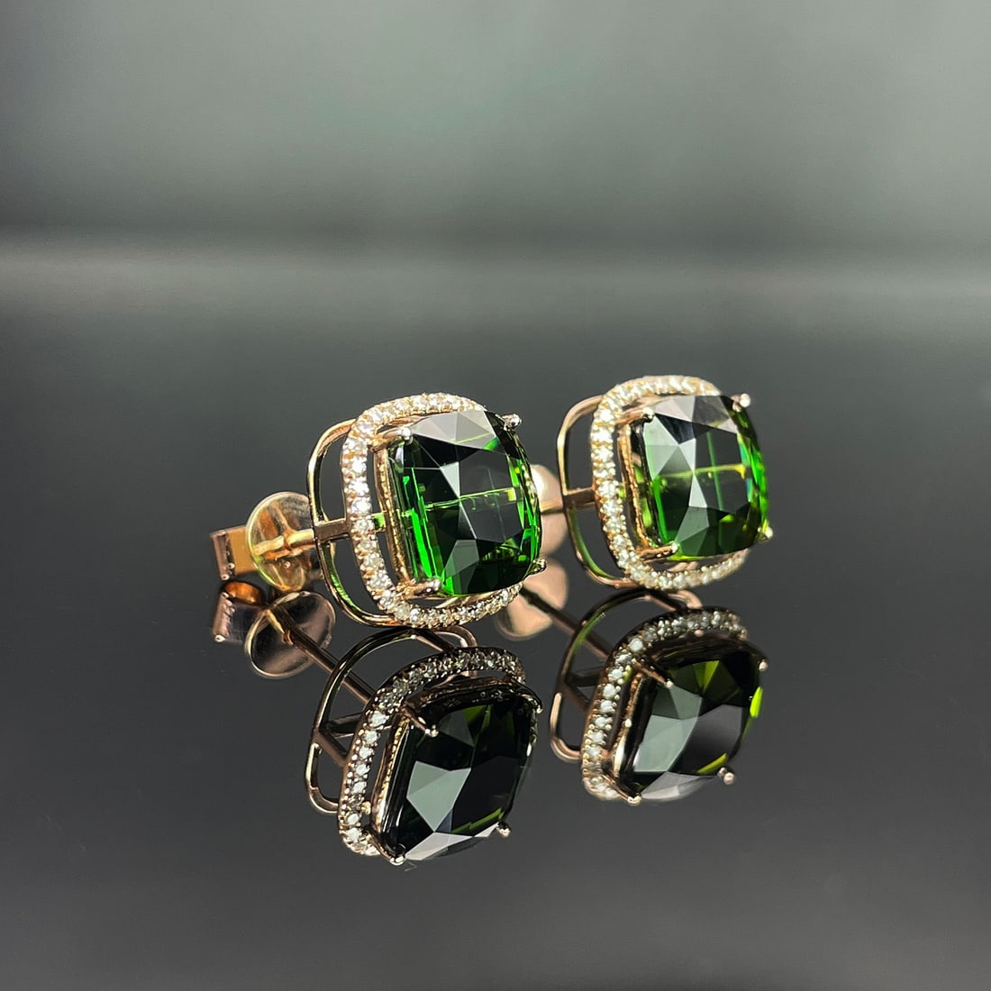 14k Gold 5 Ct Natural Tourmaline & Diamond Earrings - 3