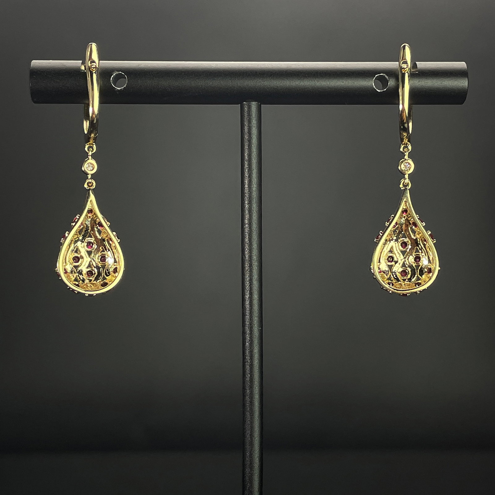 14k Gold 2.42 Ctw Natural Ruby & Diamond Earrings - 2
