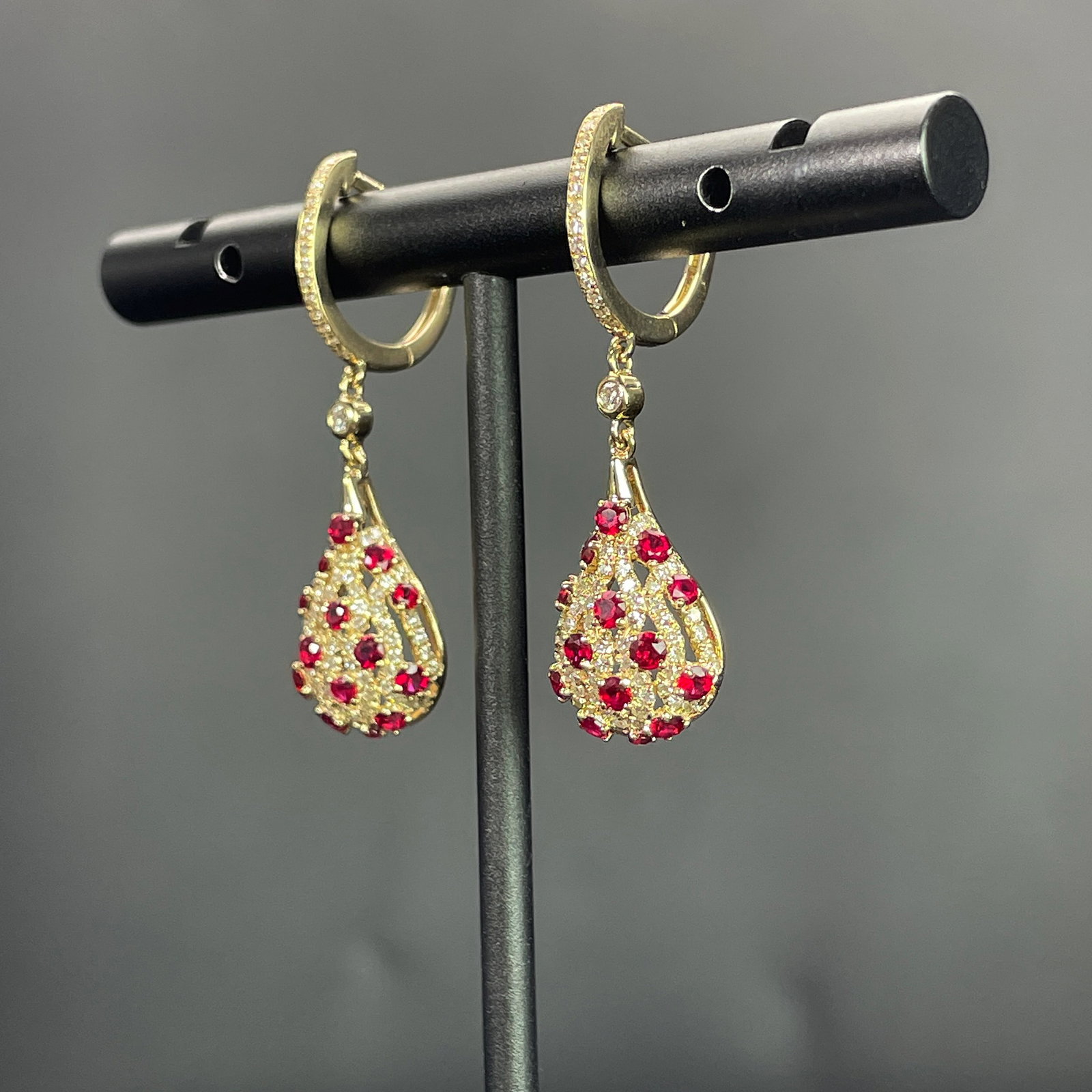 14k Gold 2.42 Ctw Natural Ruby & Diamond Earrings - 3