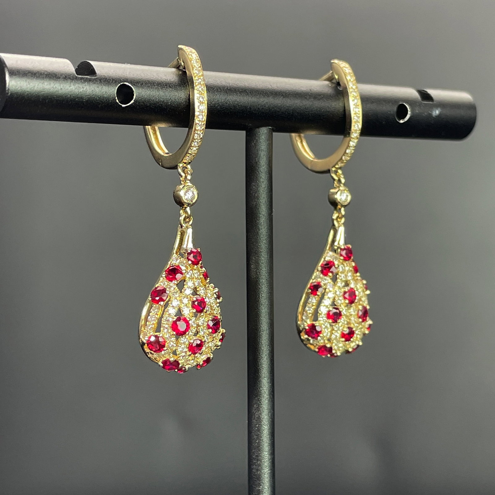 14k Gold 2.42 Ctw Natural Ruby & Diamond Earrings - 4