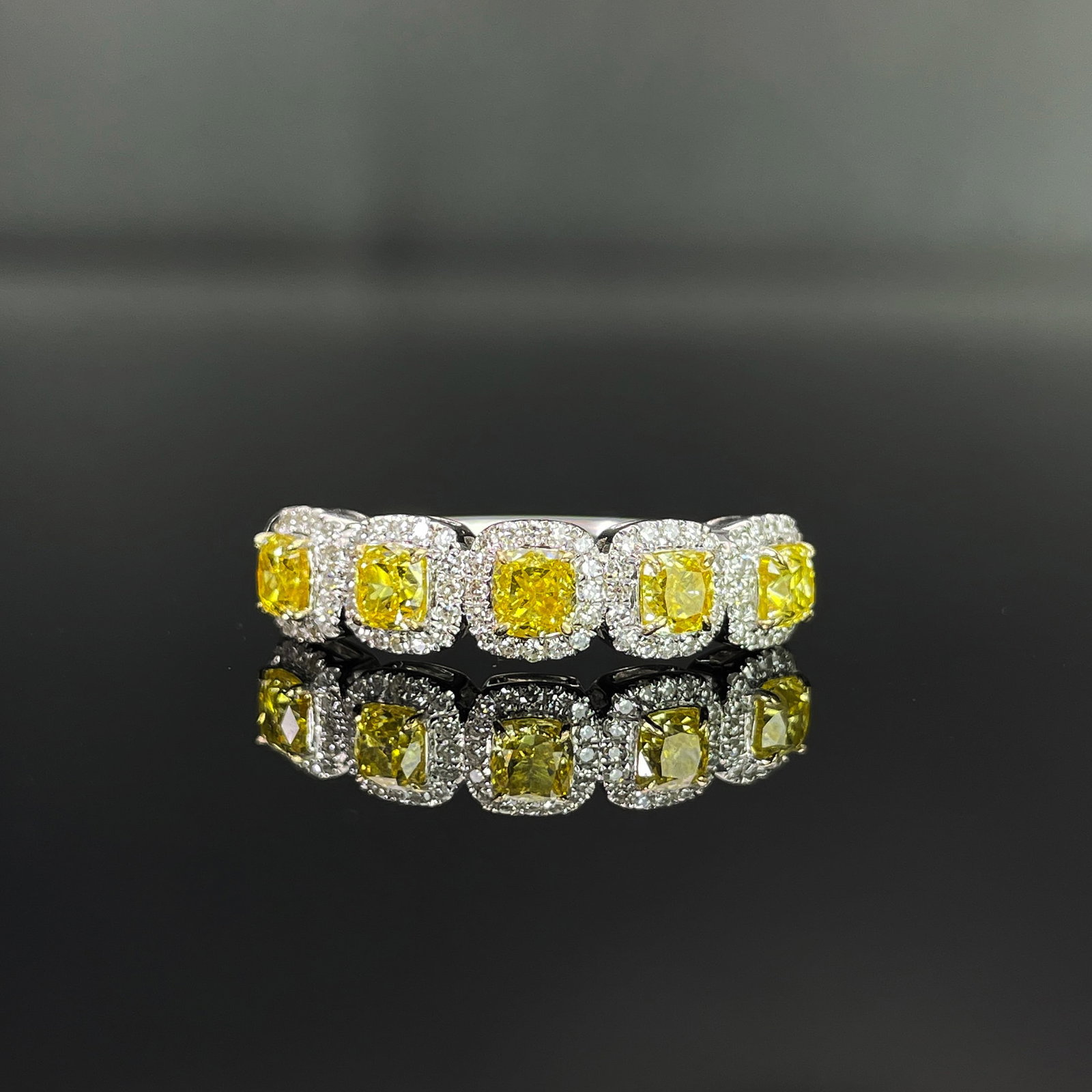 14k Gold 1.22 Ctw Natural Yellow Diamond & Diamond Ring: Ref:231168163 // gold content:14k gold // ring size:7. 25us // // main gemstone:yellow diamond // shape:cushion // carat weight:1. 02ct // color:yellow // treatment:natural // // adjacent gemstone 2