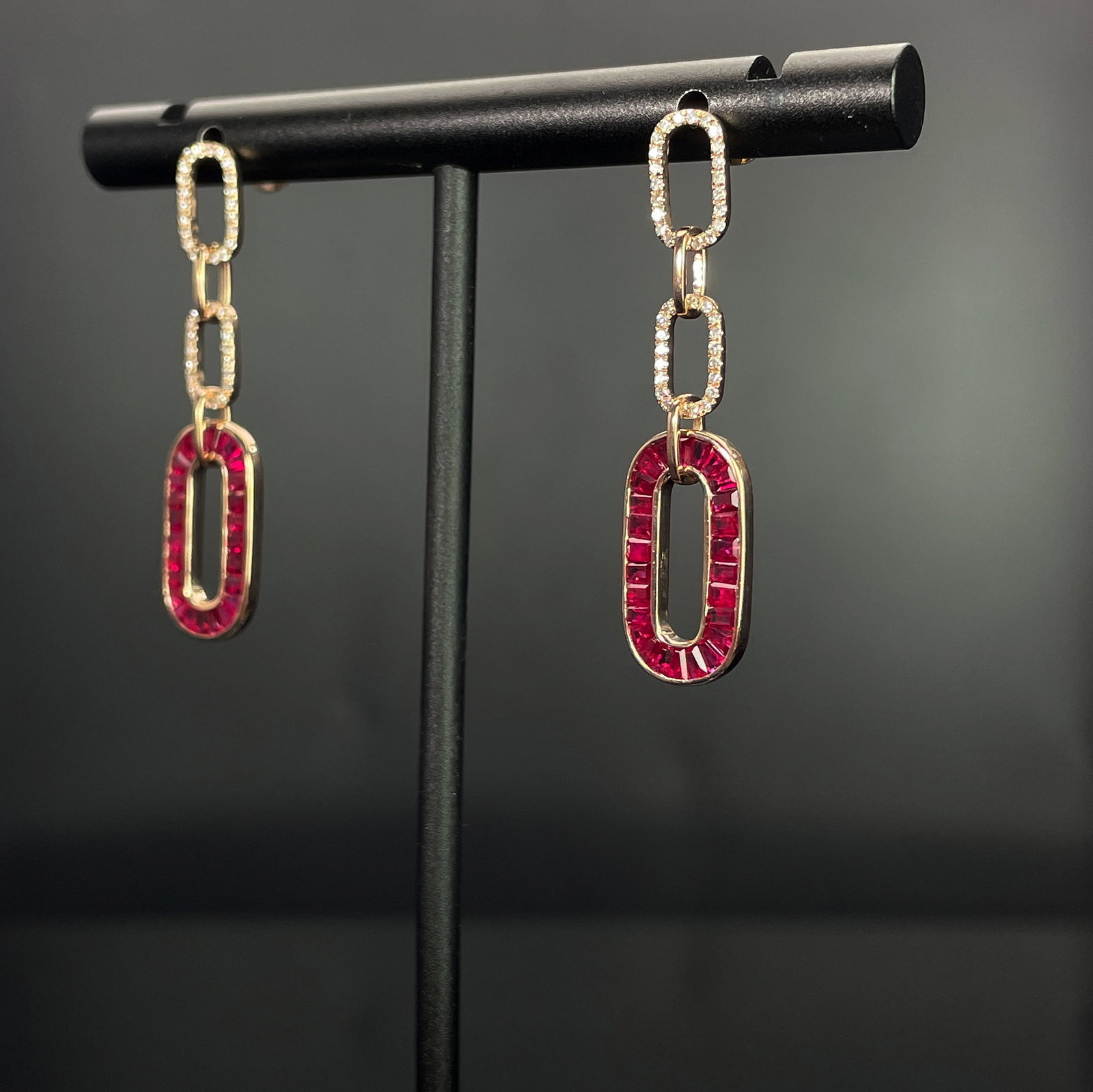 14k Gold 2.70 Ctw Natural Ruby & Diamond Earrings - 2