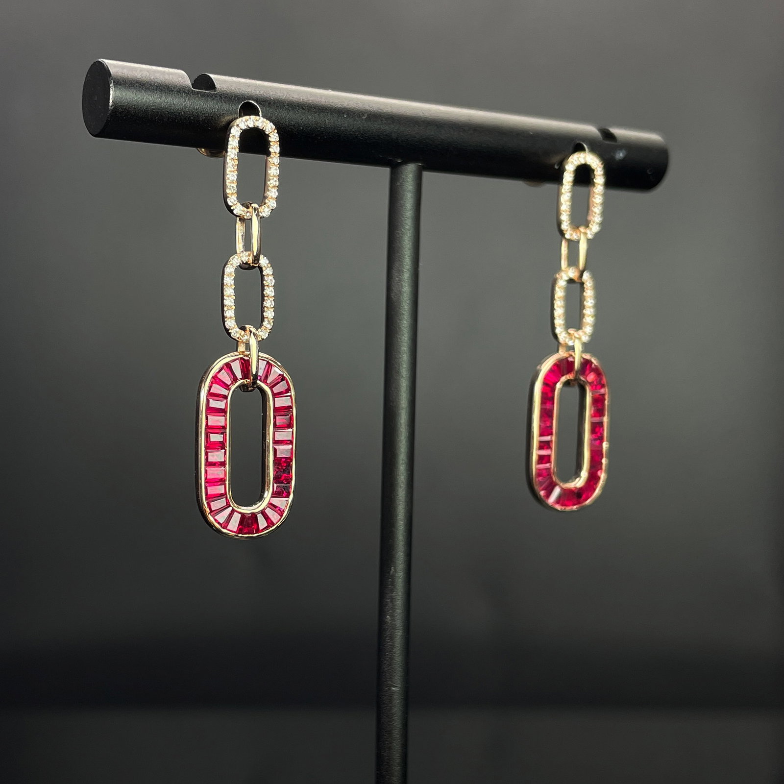 14k Gold 2.70 Ctw Natural Ruby & Diamond Earrings - 3