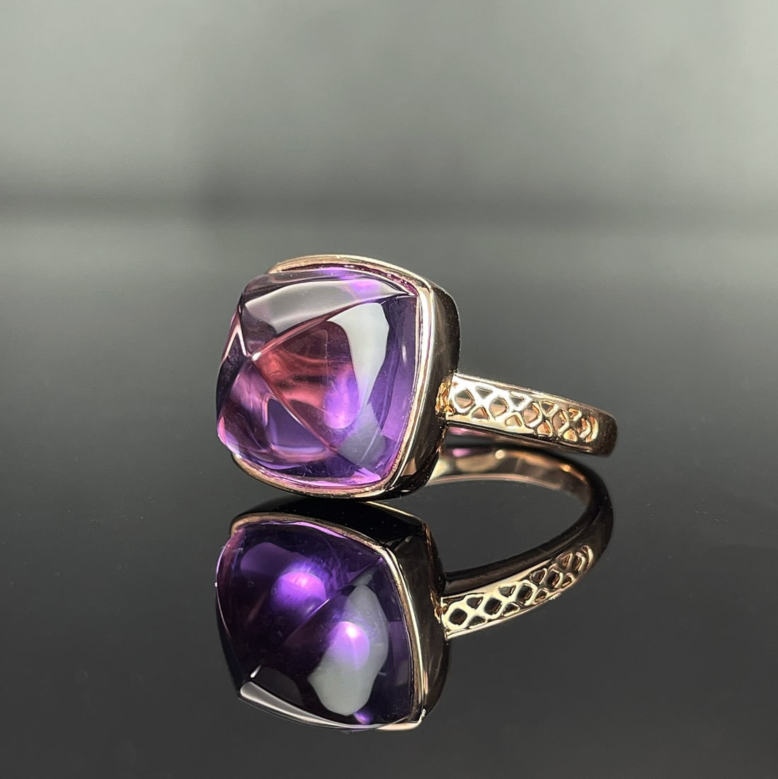 14k Gold 10.1 Ct Natural Amethyst Ring - 3