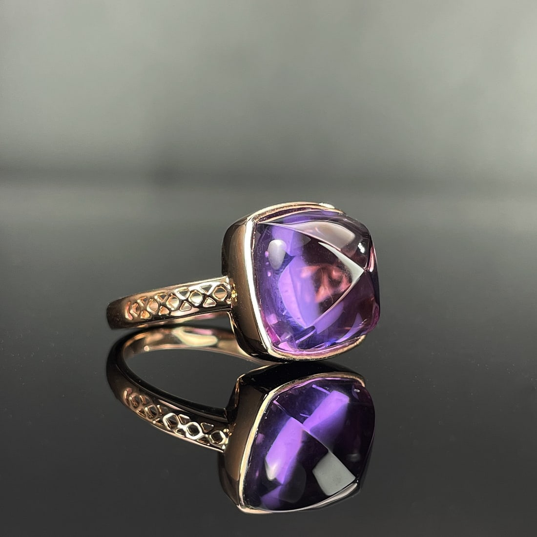 14k Gold 10.1 Ct Natural Amethyst Ring - 4