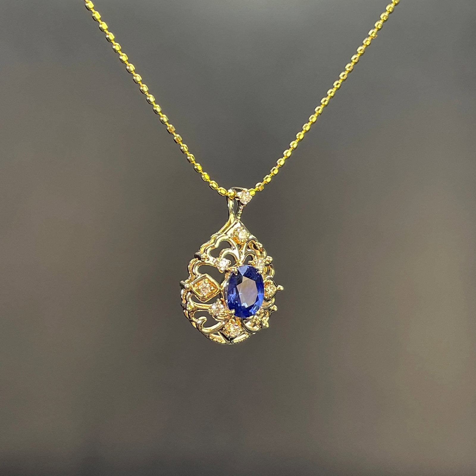 14k Gold 0.68 Ctw Natural Sapphire & Diamond Pendant( Without Chain ) - 3