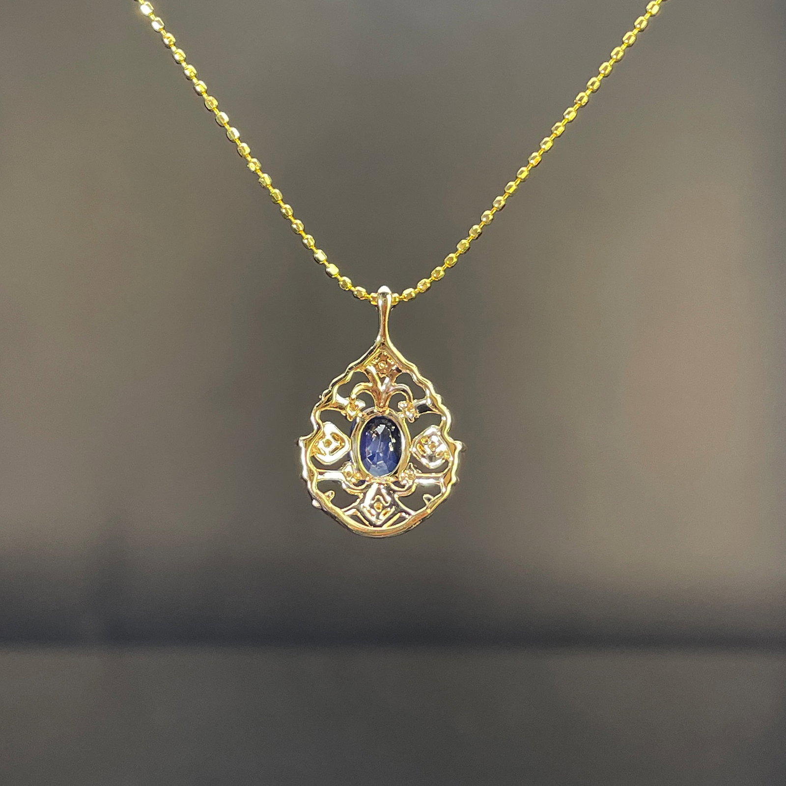 14k Gold 0.68 Ctw Natural Sapphire & Diamond Pendant( Without Chain ) - 4