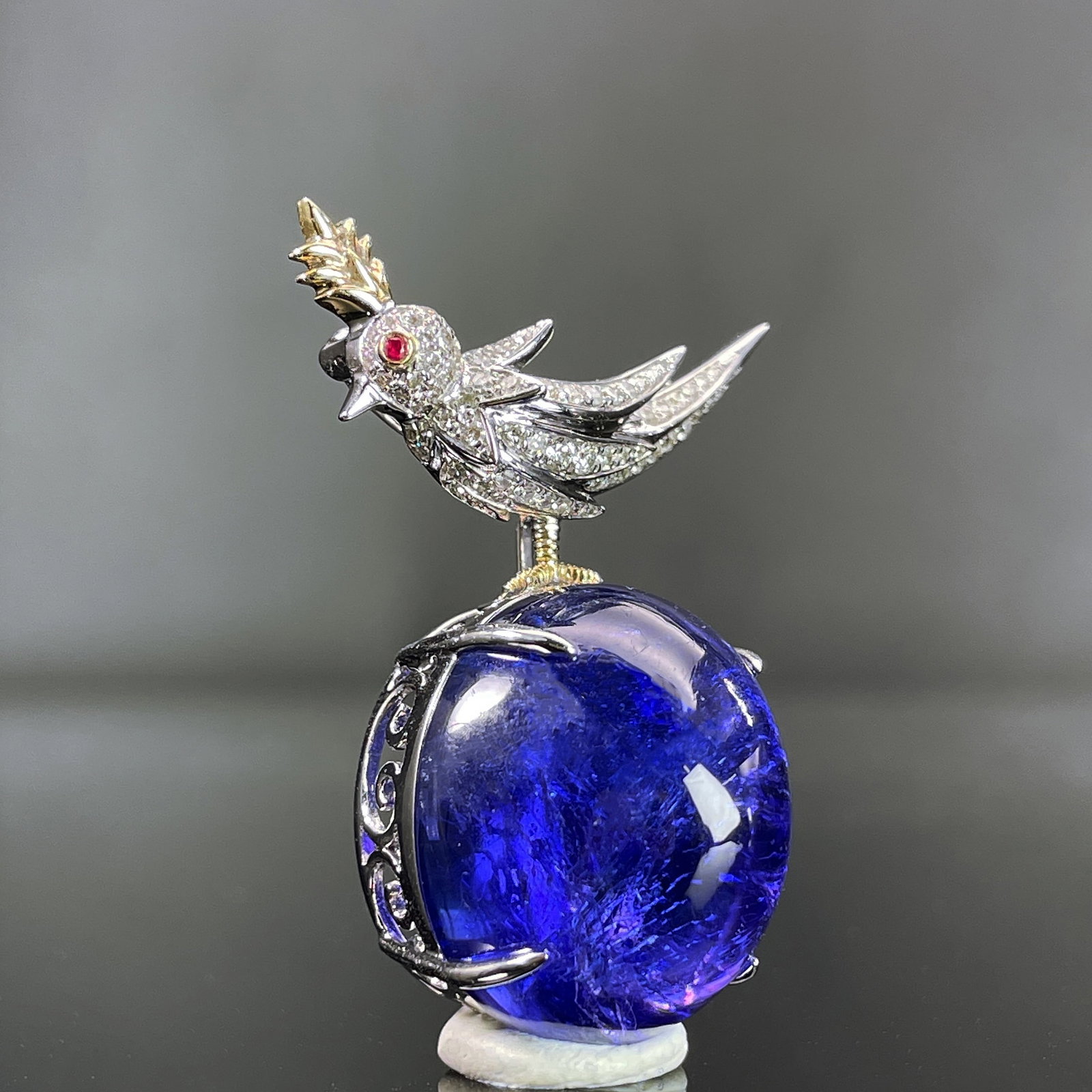 14k Gold 39.87 Ctw Natural Tanzanite & Diamond Pendant( Without Chain ) - 2
