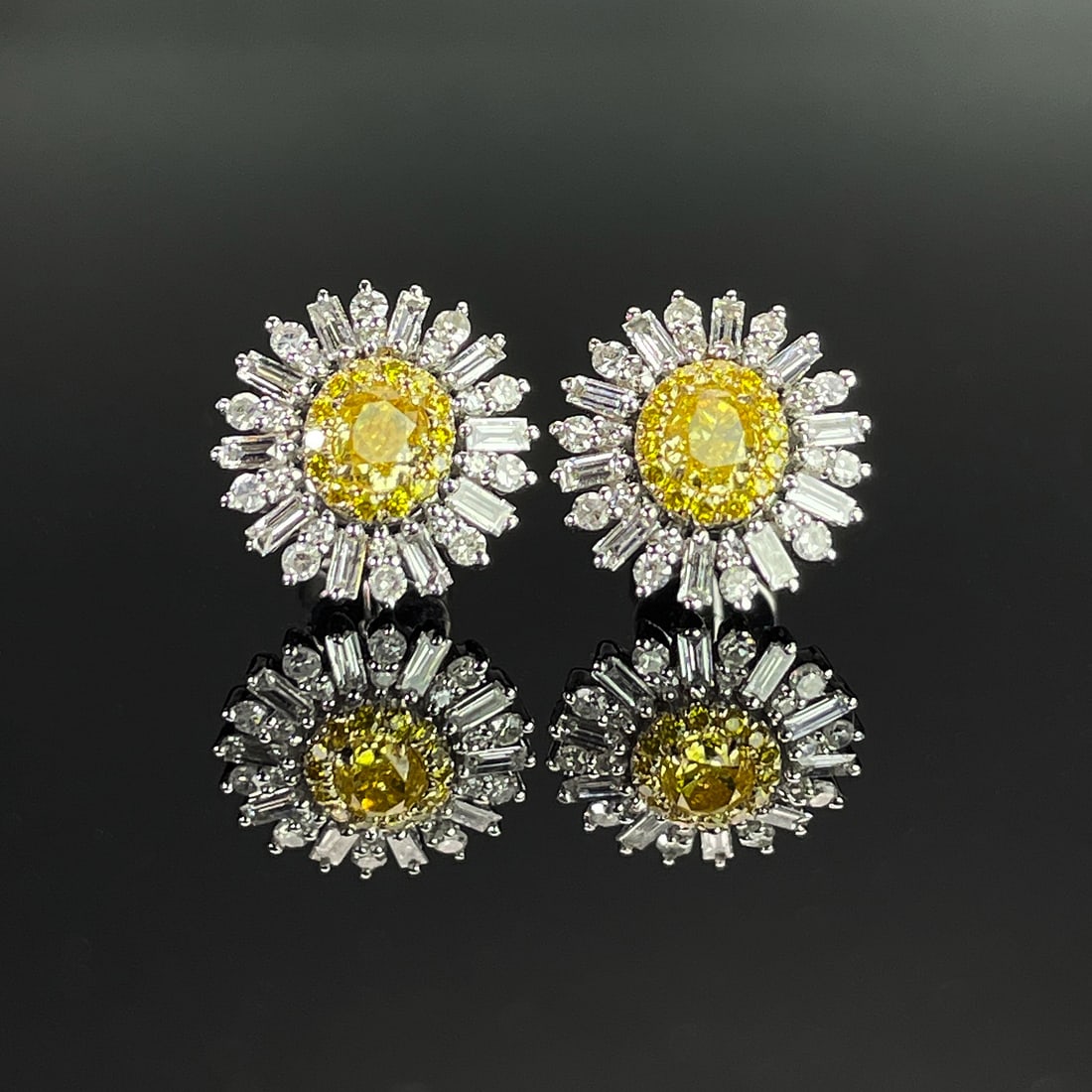14k Gold 0.74 Ctw Natural Yellow Diamond & Diamond Earrings: Ref:231168183 // gold content:14k gold // main gemstone:yellow diamond // shape:oval // carat weight:0. 28ct // color:yellow // treatment:natural // // adjacent gemstone 2 : diamond // shape:multiple