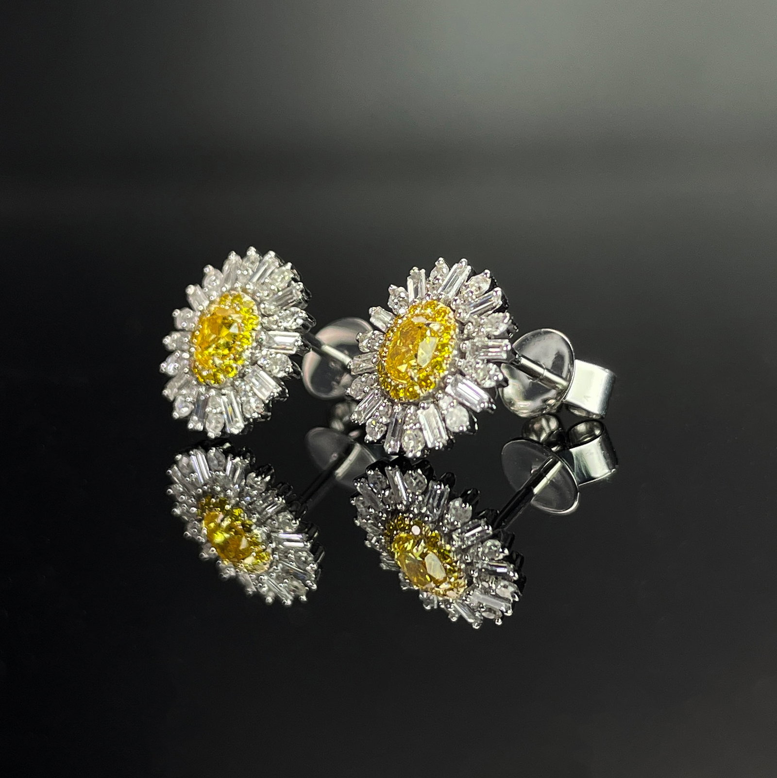 14k Gold 0.74 Ctw Natural Yellow Diamond & Diamond Earrings - 2