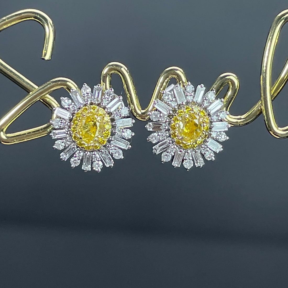 14k Gold 0.74 Ctw Natural Yellow Diamond & Diamond Earrings - 5