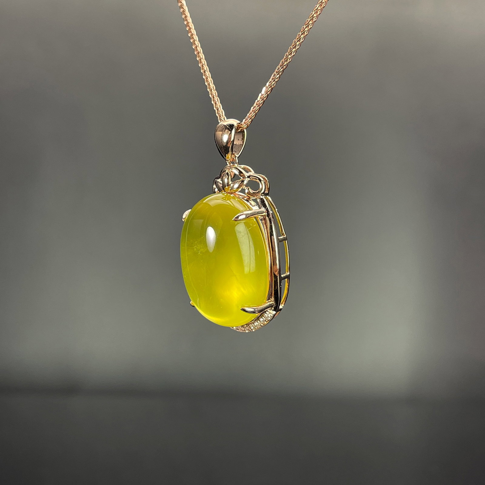 14k Gold 23.80 Ctw Natural Prehnite & Diamond Pendant( Without Chain ) - 2