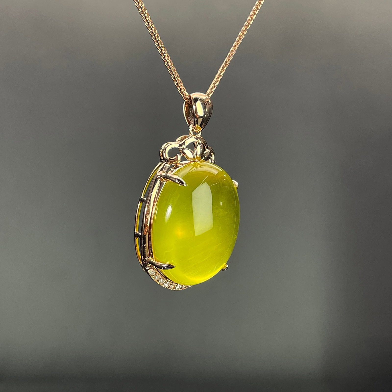 14k Gold 23.80 Ctw Natural Prehnite & Diamond Pendant( Without Chain ) - 3
