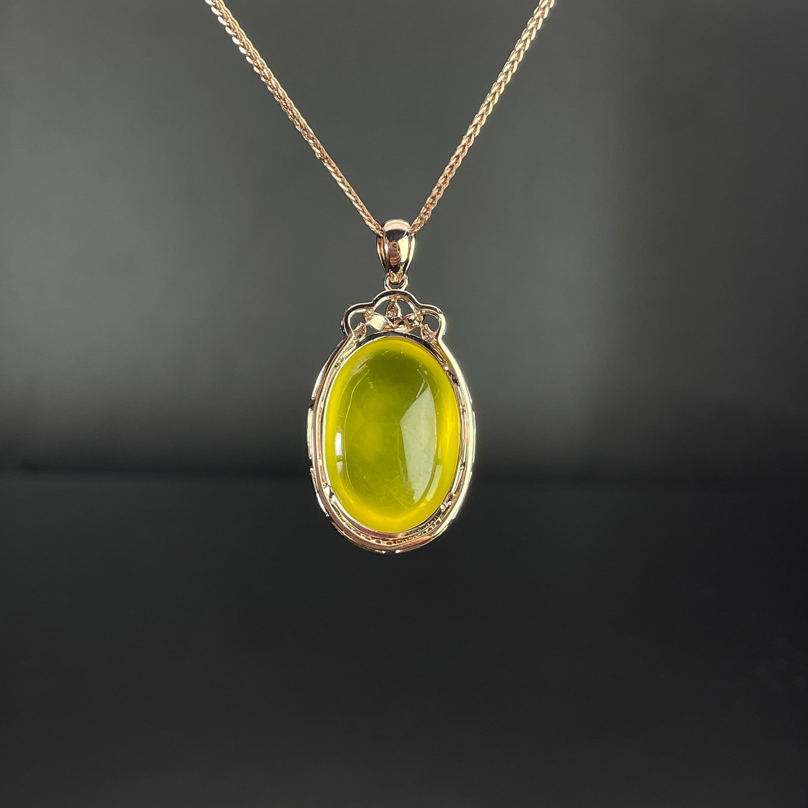 14k Gold 23.80 Ctw Natural Prehnite & Diamond Pendant( Without Chain ) - 4